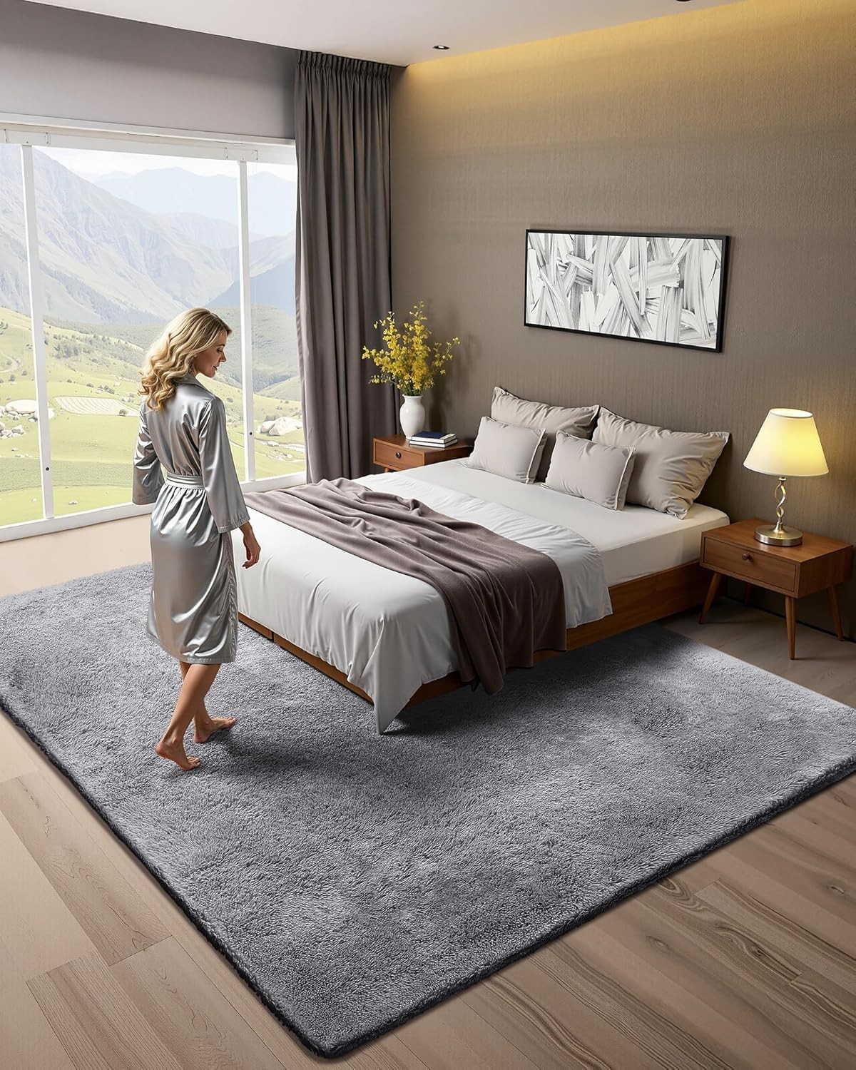 8×10 Plush Area Rug Grey Shag Carpet Soft Thick Non-Shedding Indoor