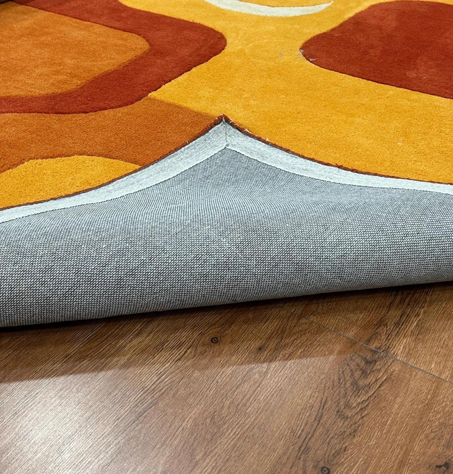 Luxury Hand Tufted Wool Rug Abstract Modern Orange Yellow Retro Area Rug