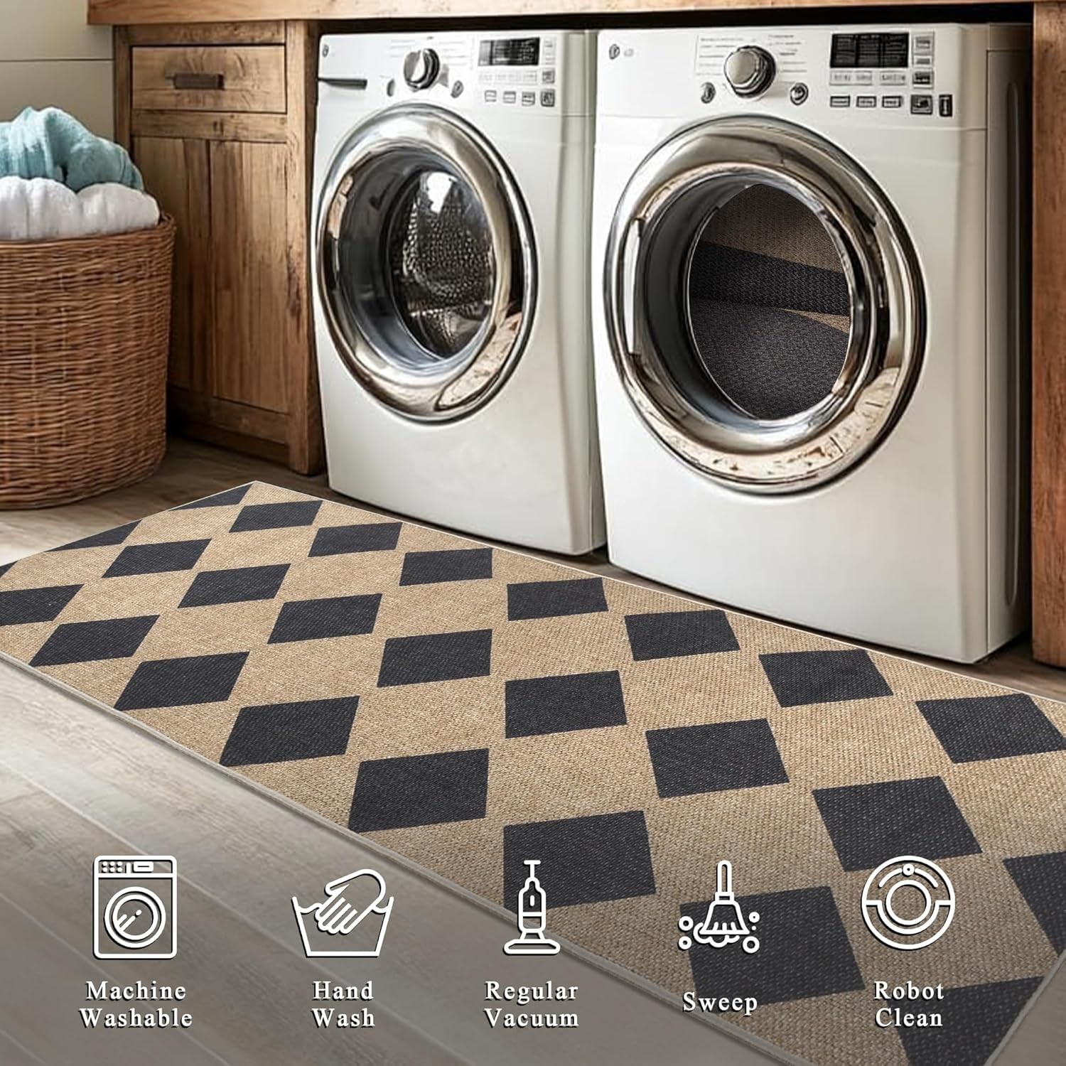 Versatile 8×10 Checkered Jute Rug – Durable & Water-Resistant for Any Room