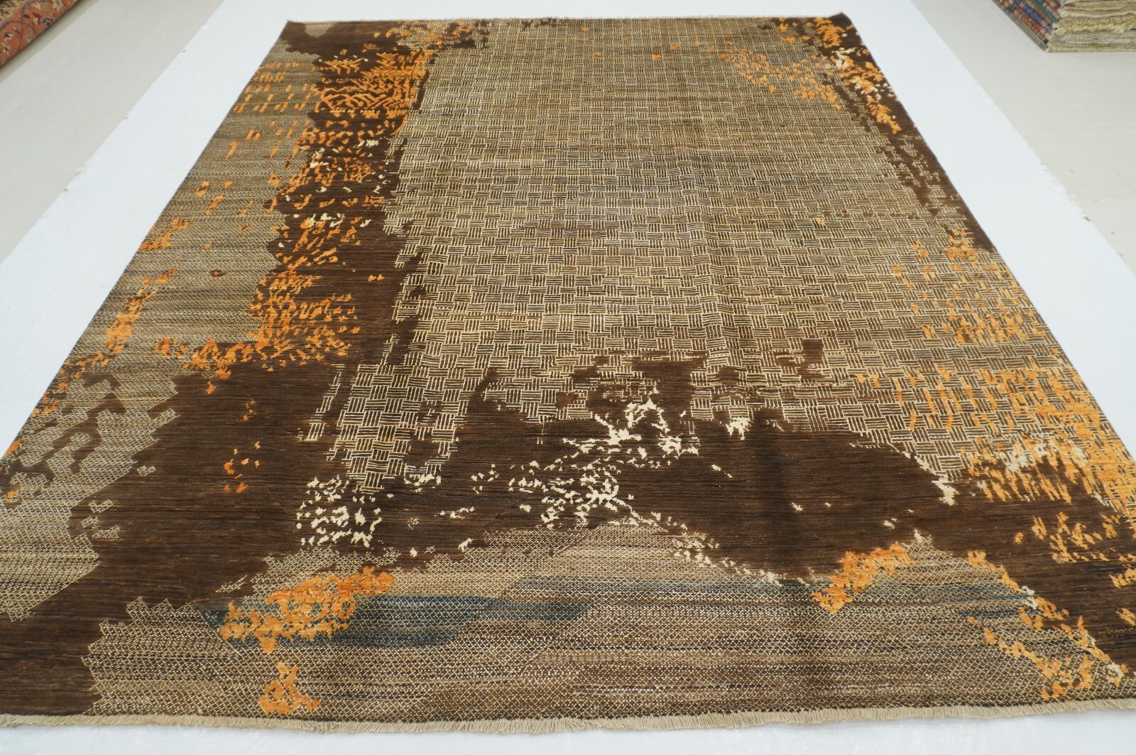 8 x 10 ft Brown Modern Contemporary Afghan Hand Knotted Wool Abstract Area Rug