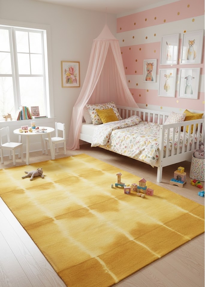 Golden Yellow Tie-Dye Design 5X8 Hand-Tufted Modern Rug Contemporary Carpet