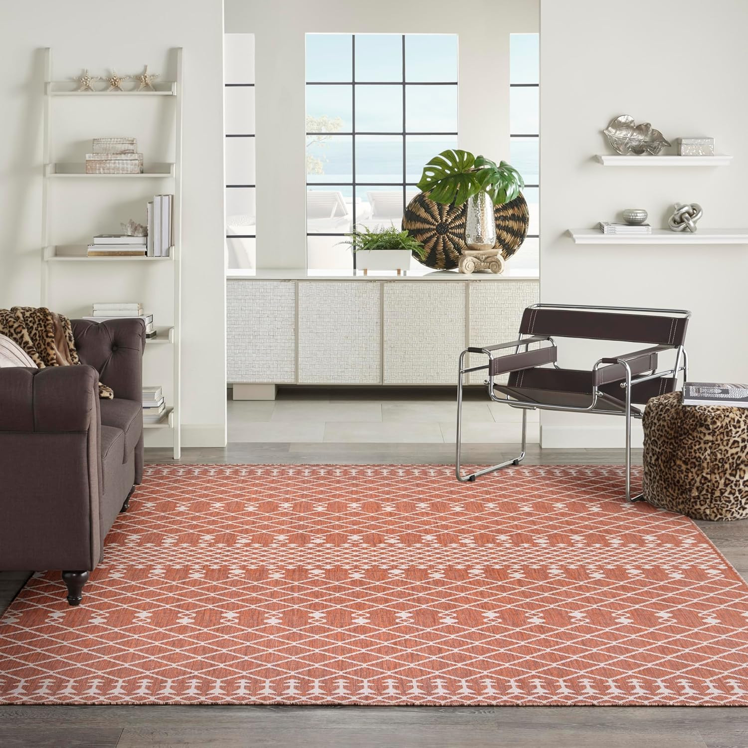 Positano 9′ x 12′ Terracotta Area Rug – Easy Clean, Non-Shedding, Versatile Use