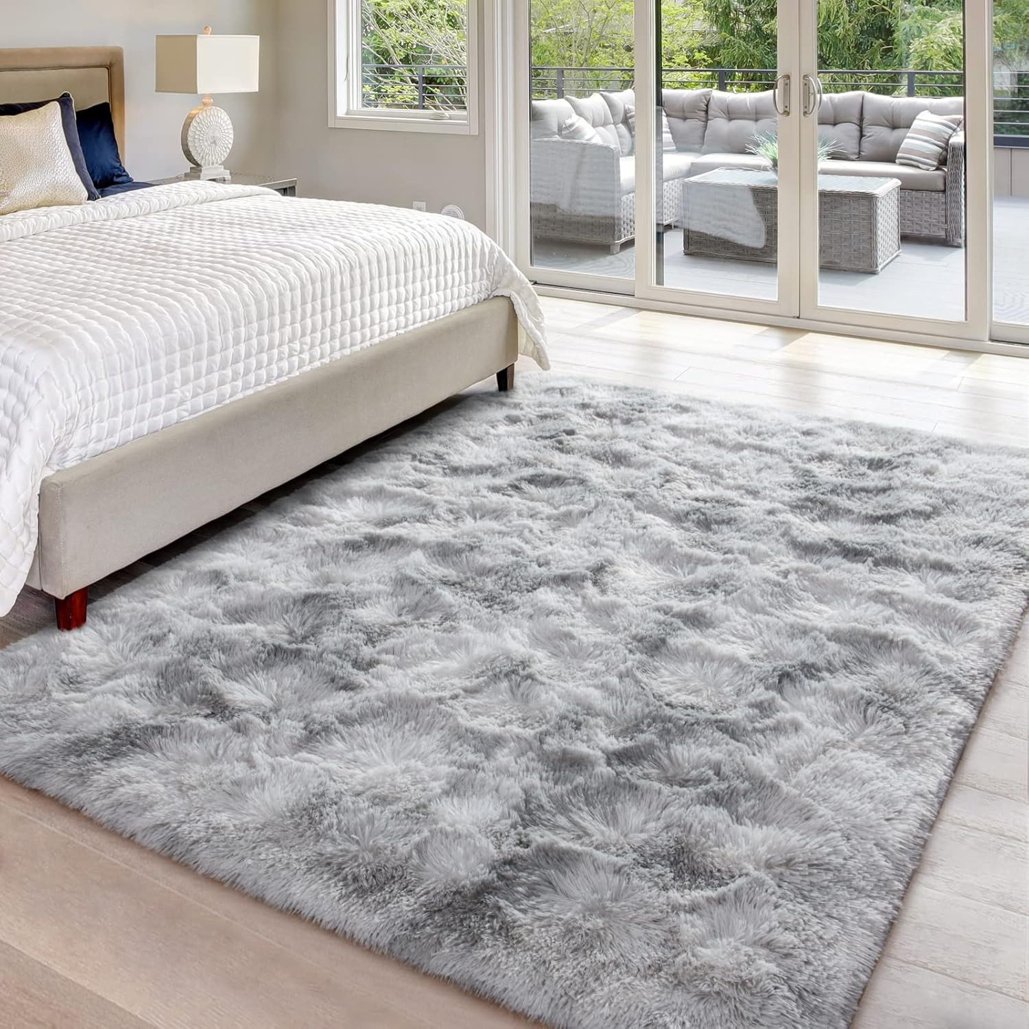 4×6 Hutha Shag Area Rug Soft Fluffy Grey Carpet for Bedroom Living Room