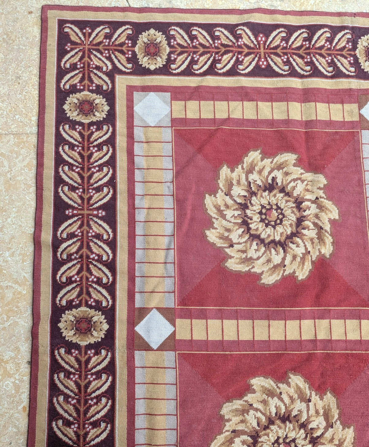 amazing vintage French Aubusson hand knotted medallion Needlepoint wool Rug 9×12