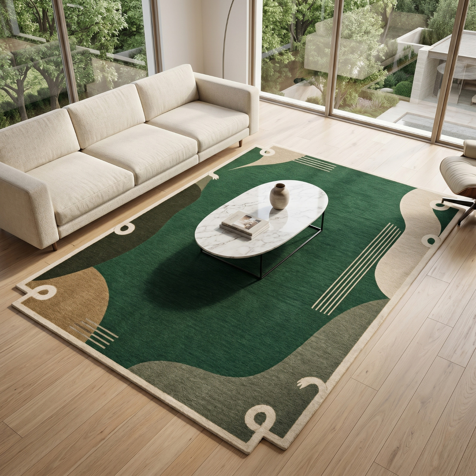Hand Tufted Emerald Green Wool Area Rug 8×10 Abstract Modern Handmade Area Rug
