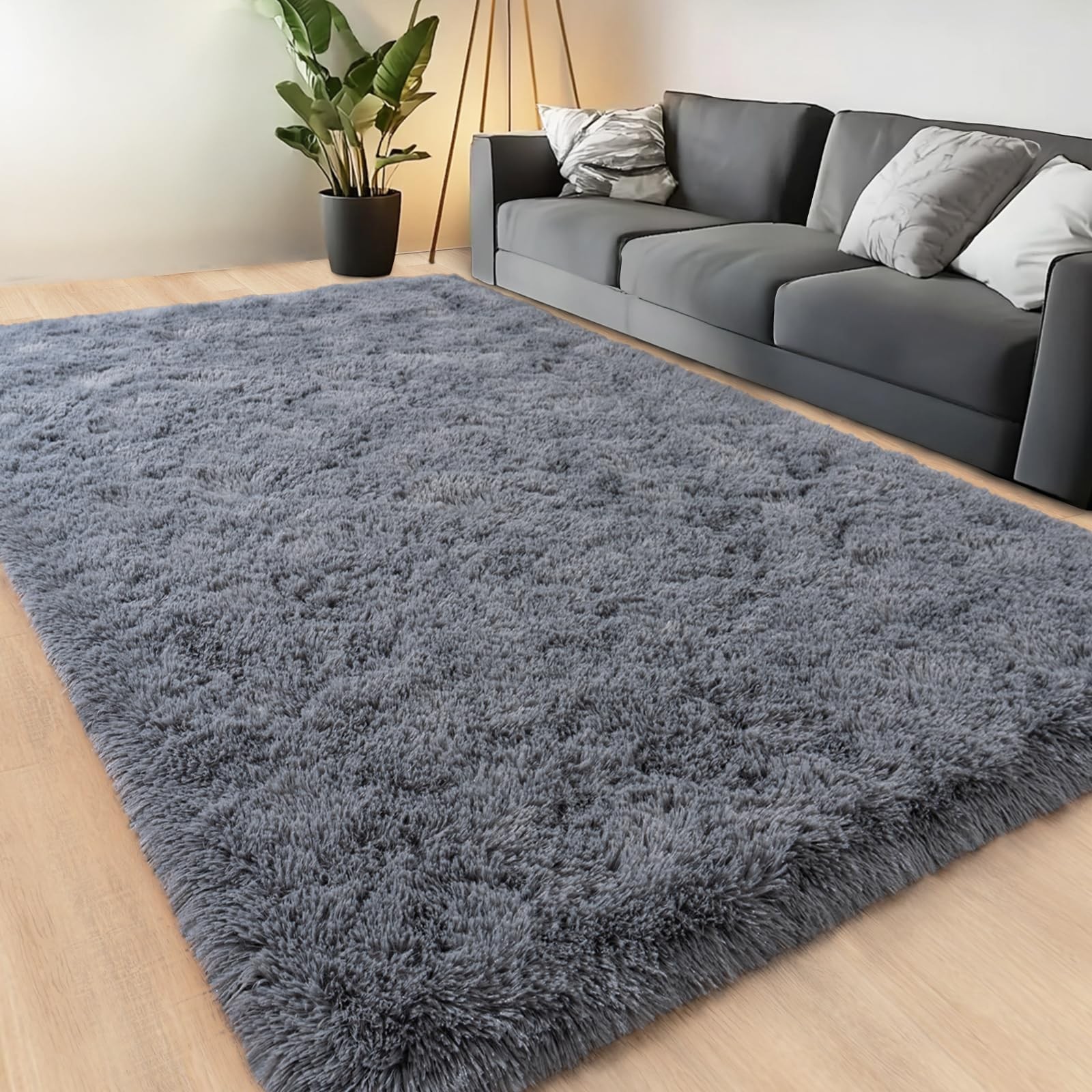 8×10 Grey Shag Rug Ultra Soft Fluffy Plush Carpet for Living Room Bedroom Dorm