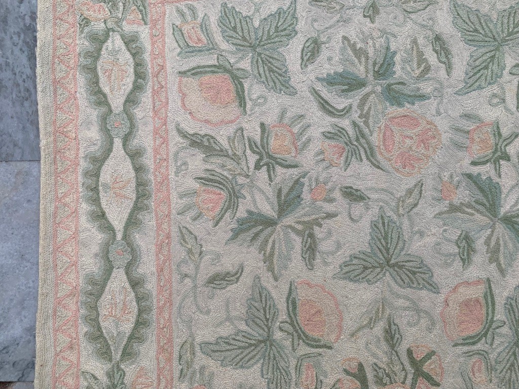 Vintage French Aubusson Needlepoint Rug 3×5 Ft Hand Stitched Chain Stitch