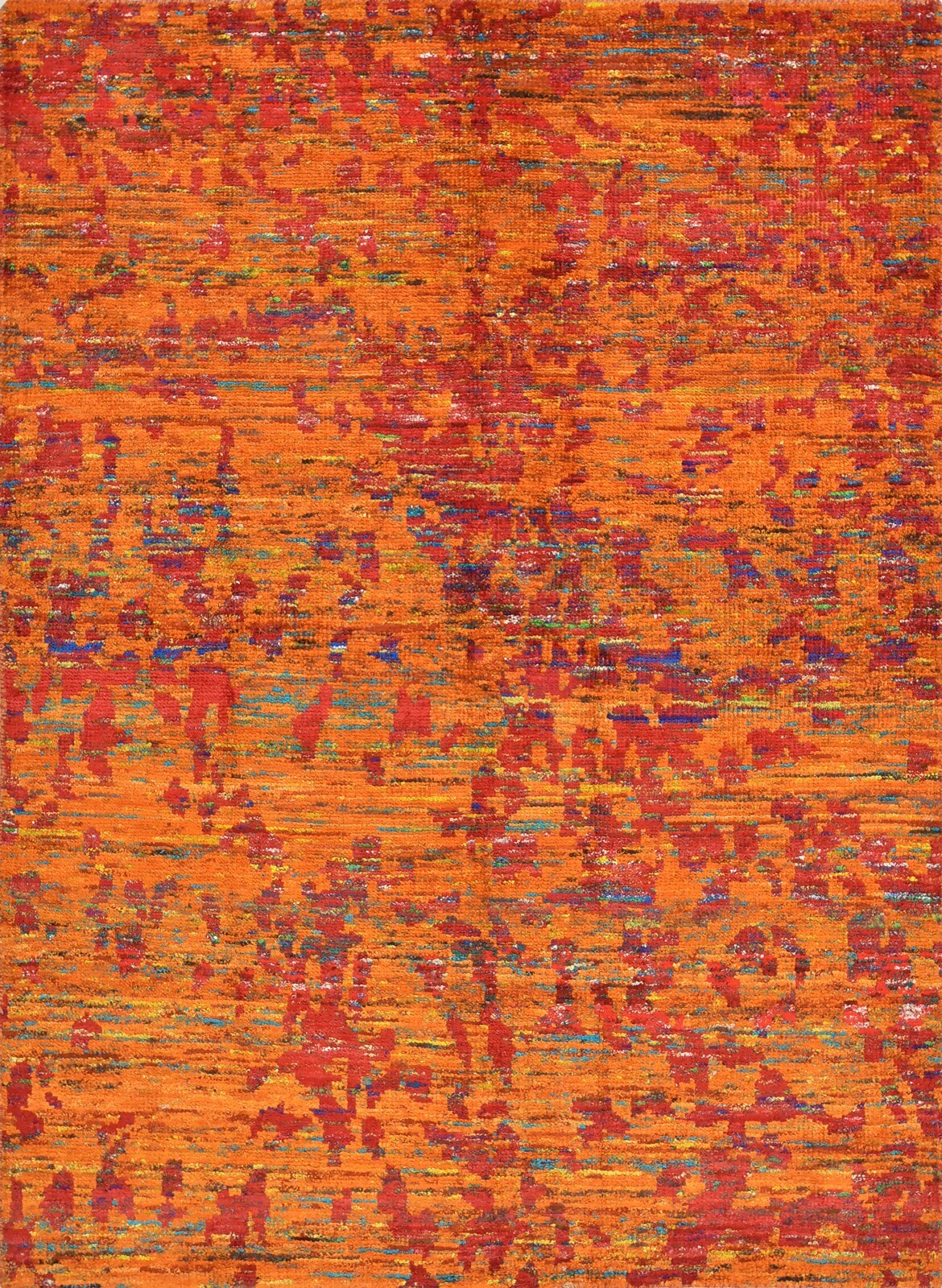 Abstract Rug 5’7” x 7’8” Orange Viscose Contemporary Hand-Knotted Carpet