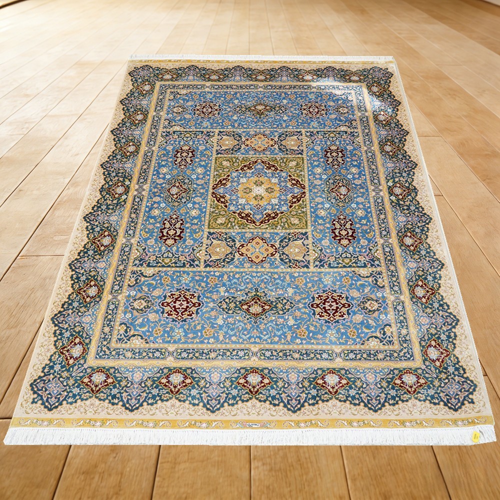 5.5x8ft Handmade Silk Rug Blue Classic Hand-knotted Carpet for Living room 0209