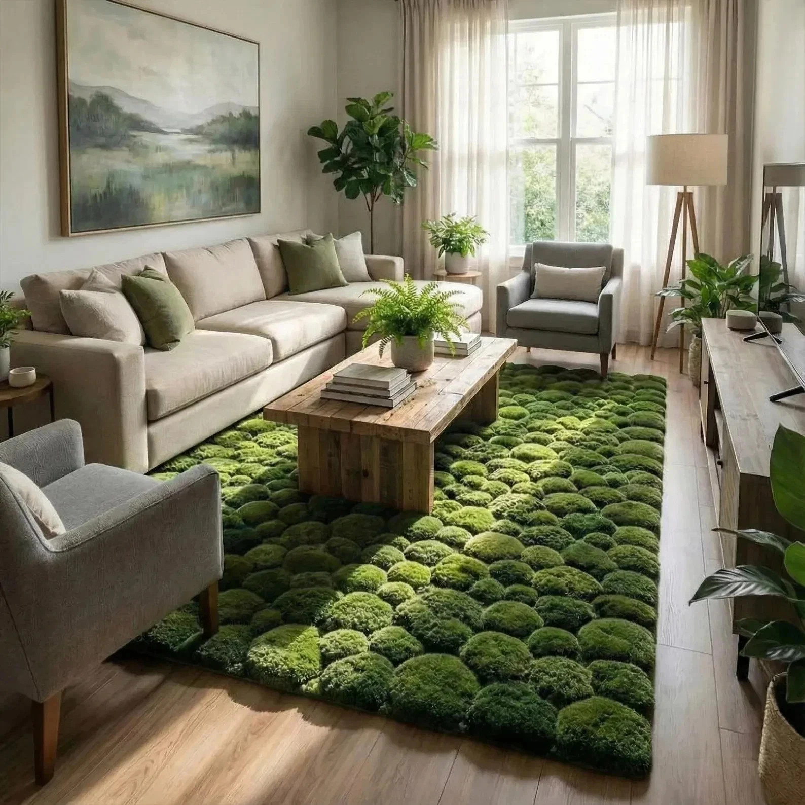 Moss Ball Green Forest Wool Hand Tufted Abstract Area Rugs for Living Room Rug