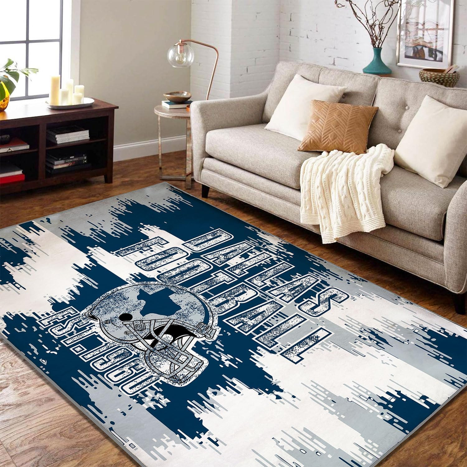 Dallas Living Room Rug for Bedroom Machine Washable Football Sports Area Rugs…