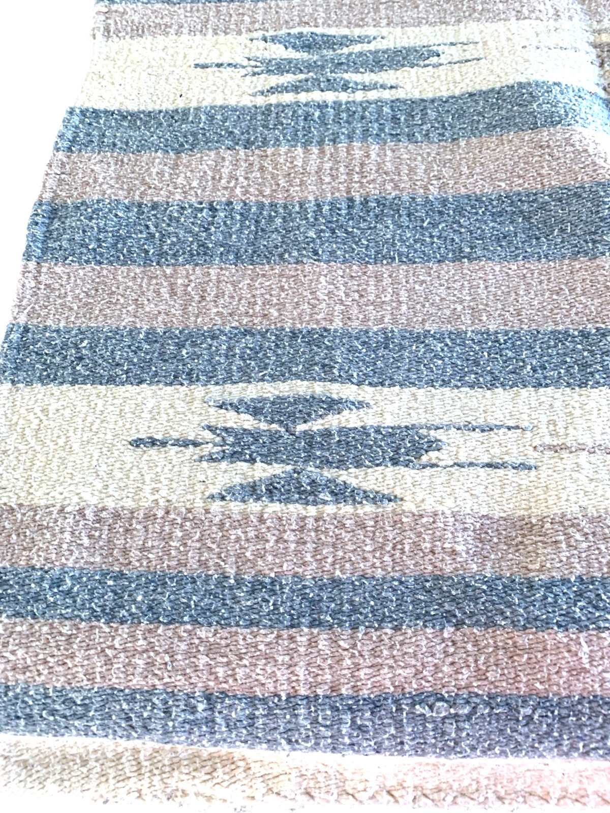 Woven Striped Soft Throw Blanket Serape Rug Yoga Mat Blue Pink Beige 60 x 29