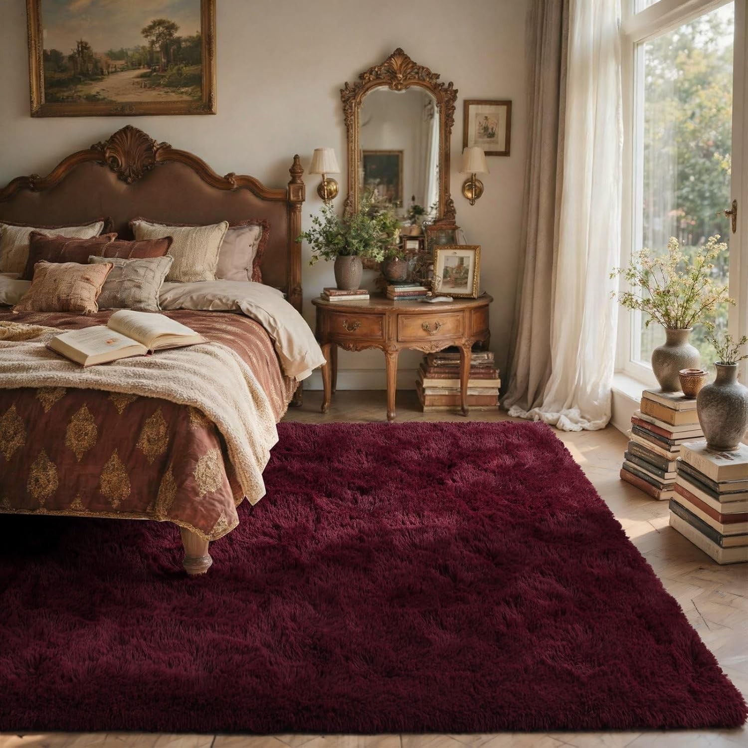 4′ x 6′ Plush Red Fur Rug – Cozy Aesthetic for Bedrooms & Living Rooms