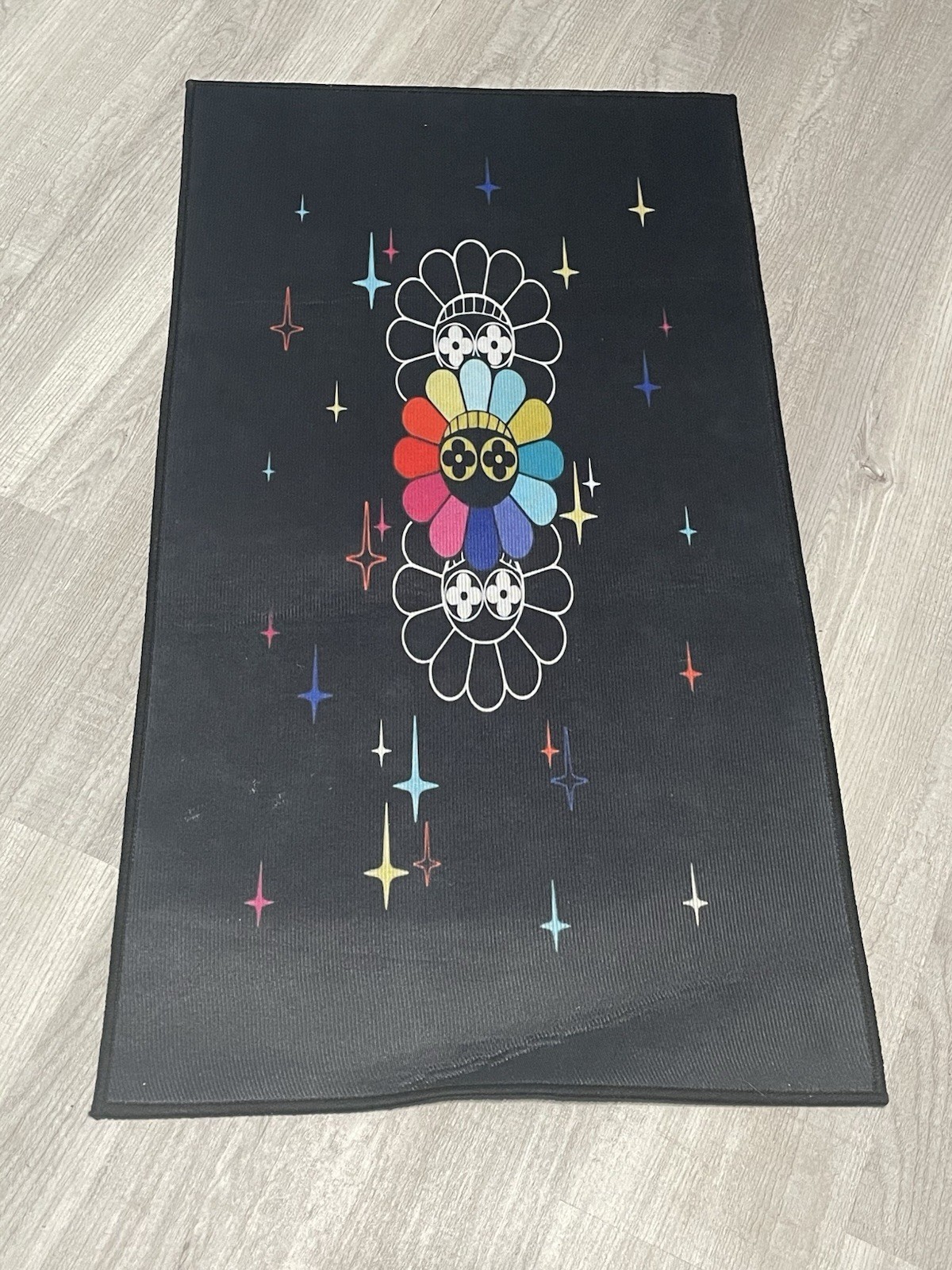 Takashi Murakami Inspired Smiling Flower Printed Area Rug Modern Art Bedroom