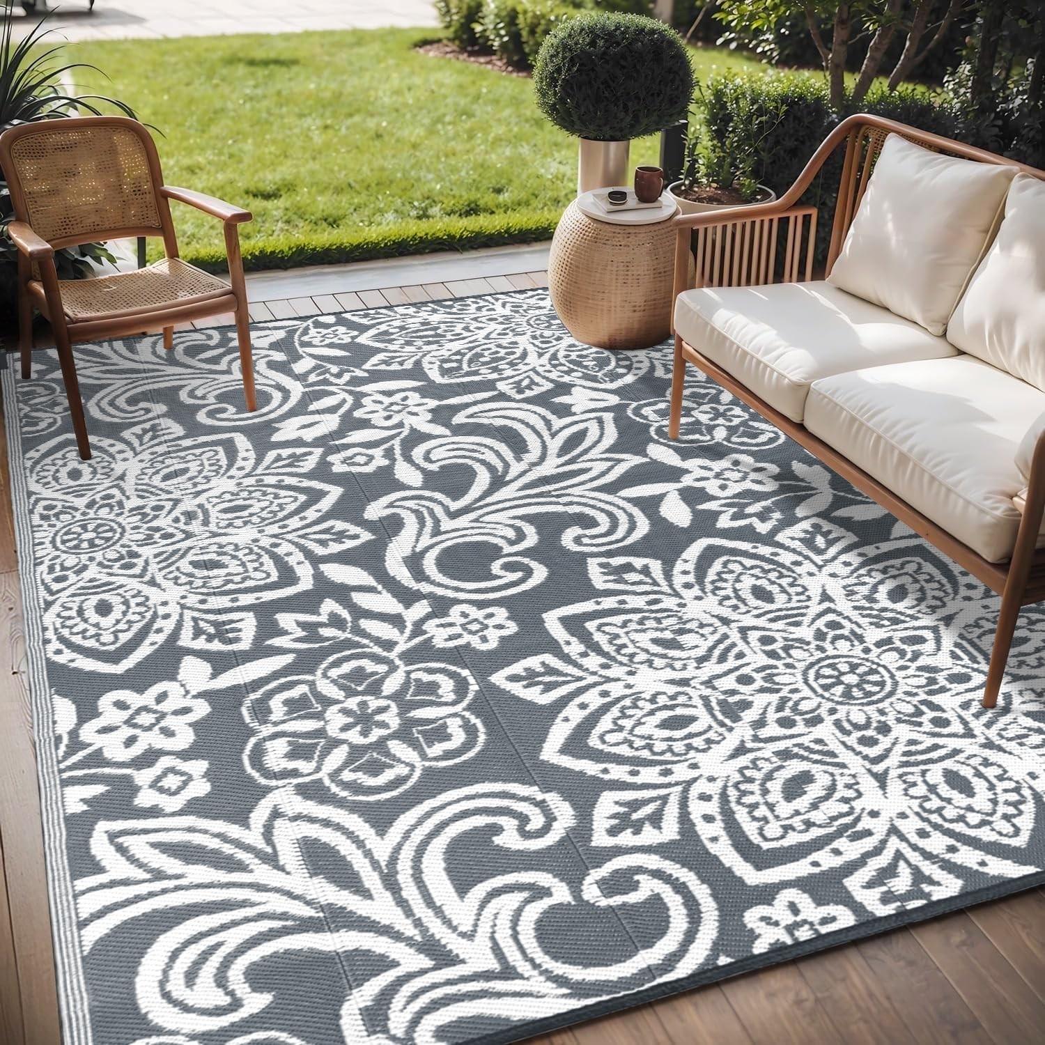 Waterproof Outdoor Rug 6′ x 9′ – Reversible Mandala Outdoor Plastic Straw Rug…