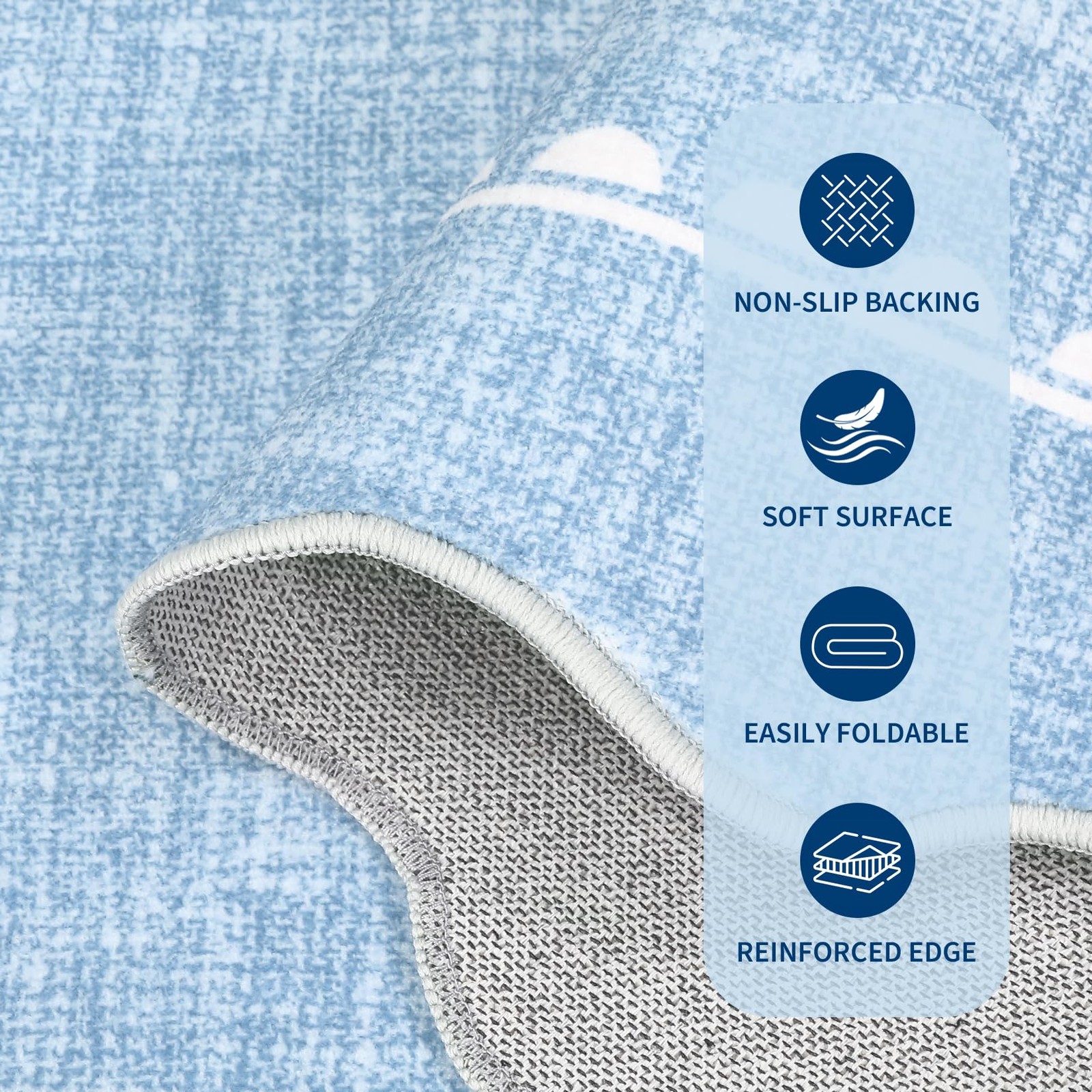 Scalloped Bow Rug for Living Room Solid Blue Rug for Dorm Washable Runner