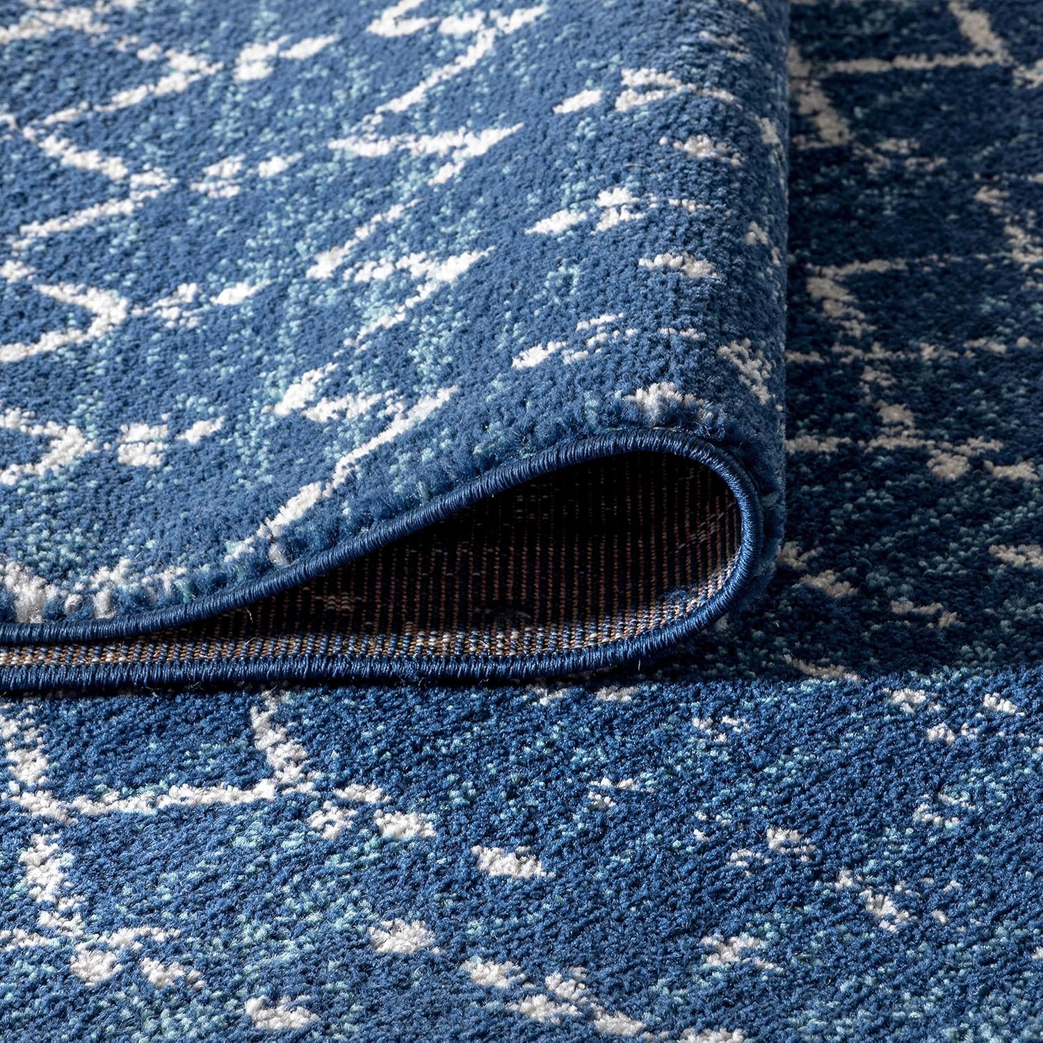 Boho Vintage Blue & White 8×10 Area Rug – Pet-Friendly & Easy to Clean