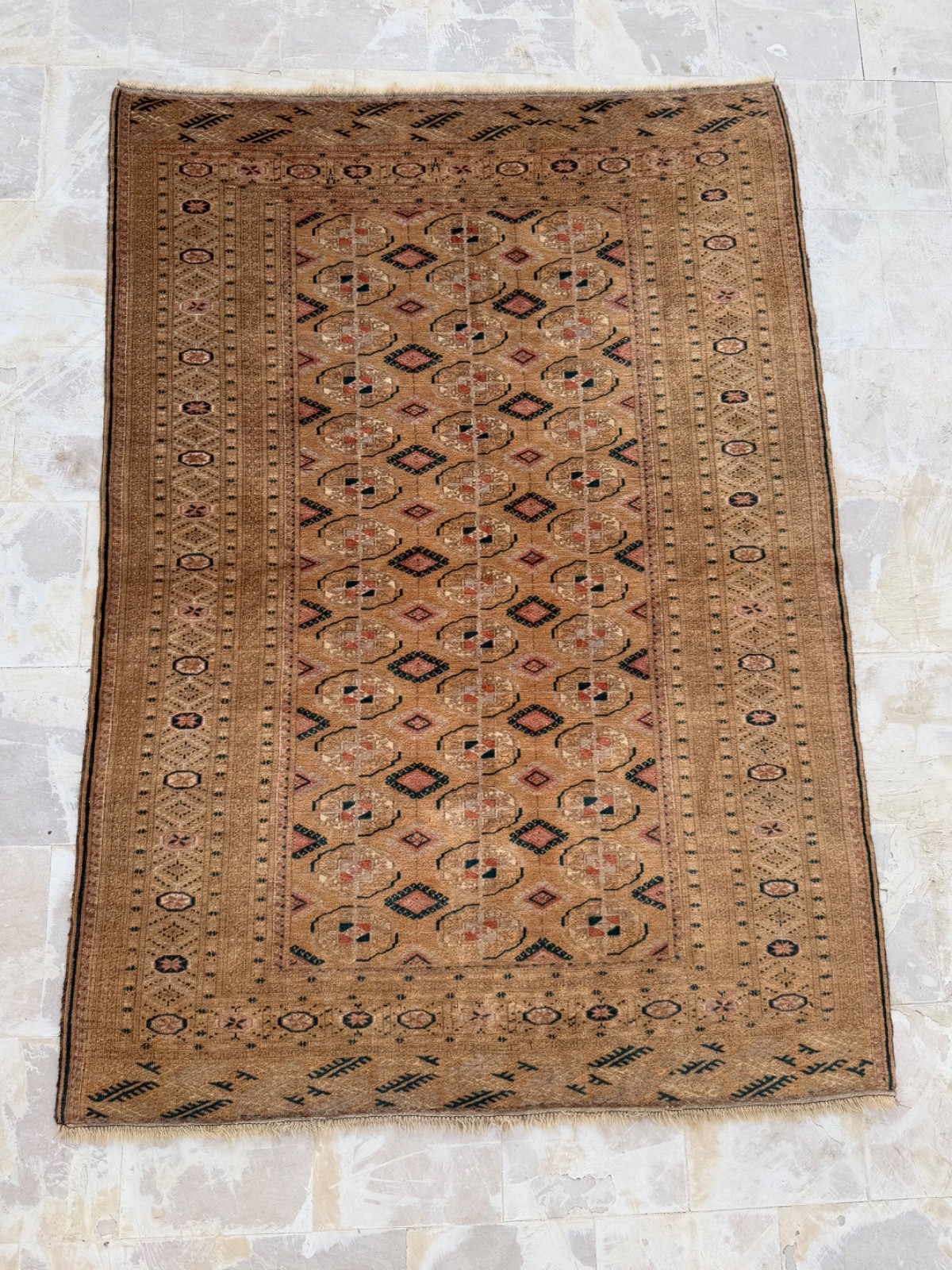 Vintage Fabulous Hand Knotted Turkmen Wool Rug Carpet Floor Area Living Room