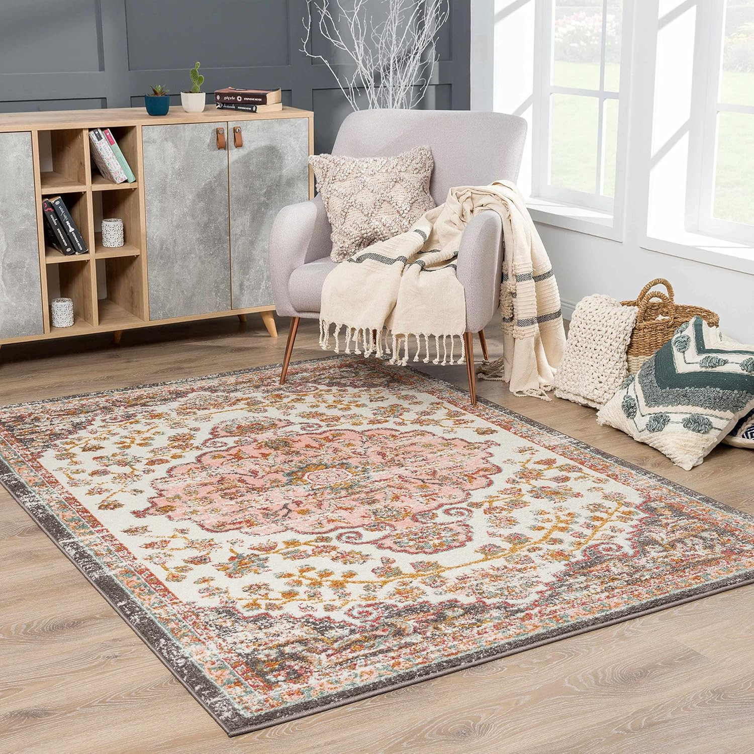Oark Oriental Bohemian Living Room Bedroom Area Rug – Boho Vintage Distressed Ca