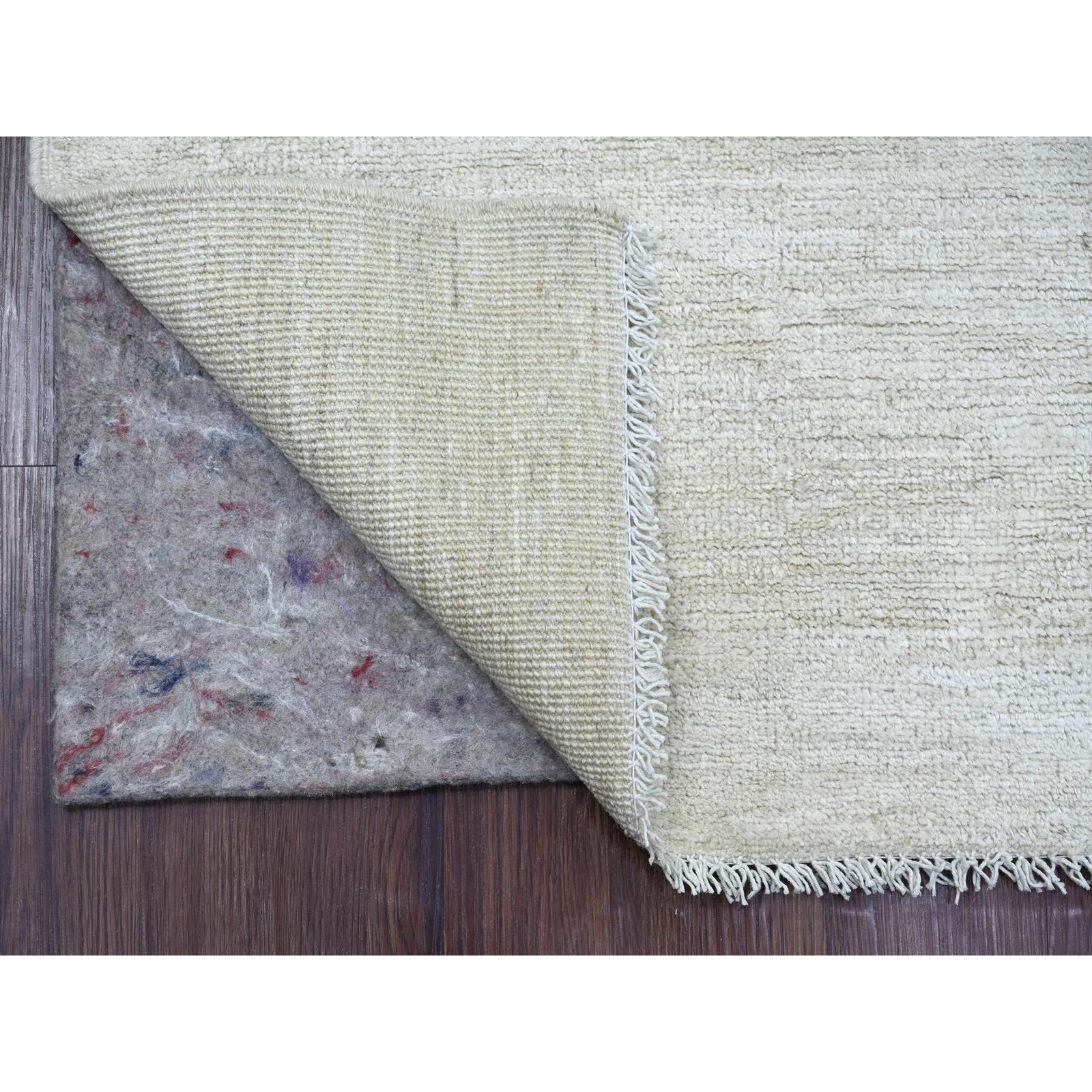 2’6″x11’6″ Ivory Plain Solid Pattern Hand Knotted Ghazni Wool Runner Rug 21899