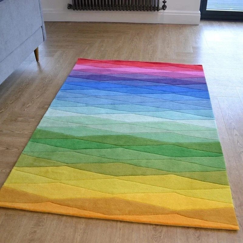 Handmade Tufted Rainbow Area Rug – Colorful Gradient Living Room Carpet.