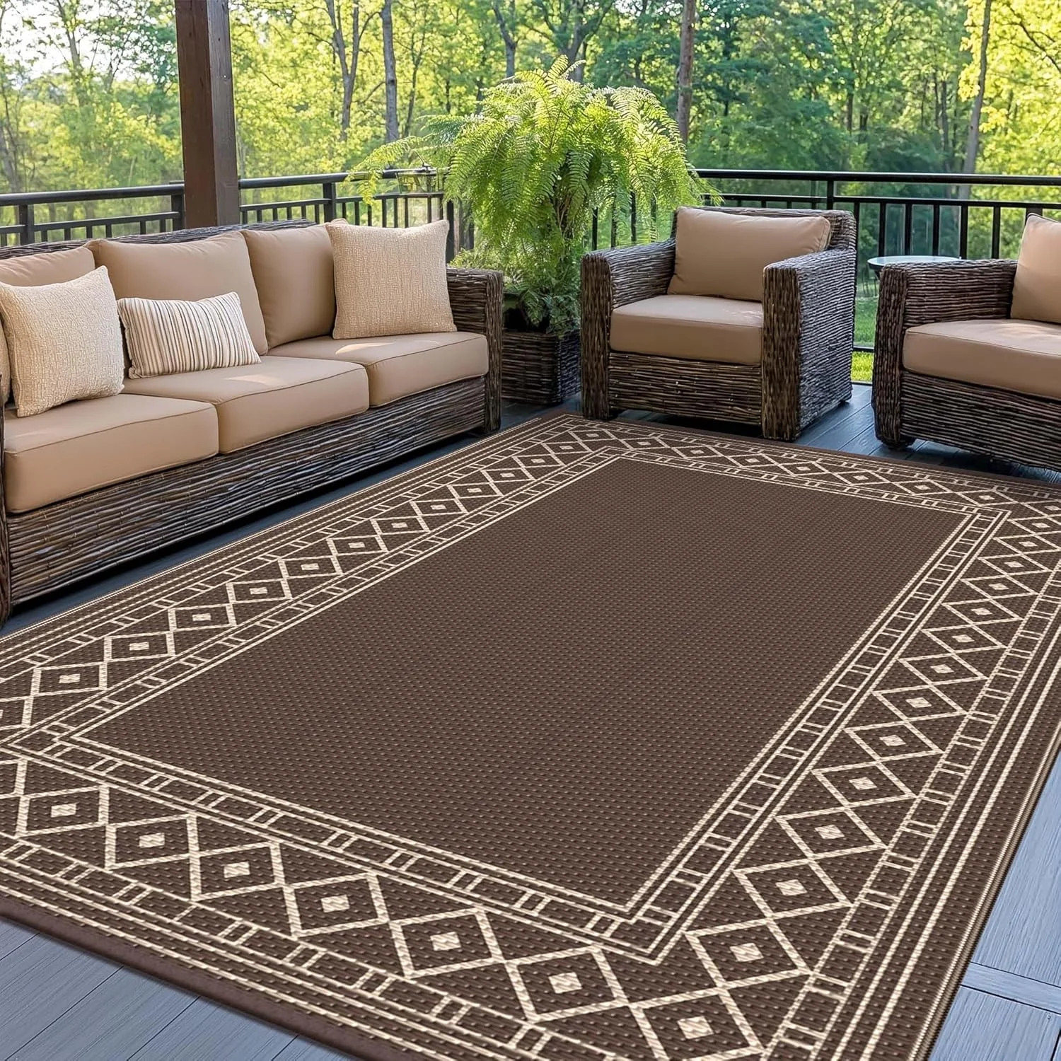 GENIMO Outdoor Rug Waterproof for Patio Decor, 5’x8′ Reversible Plastic Straw Ru