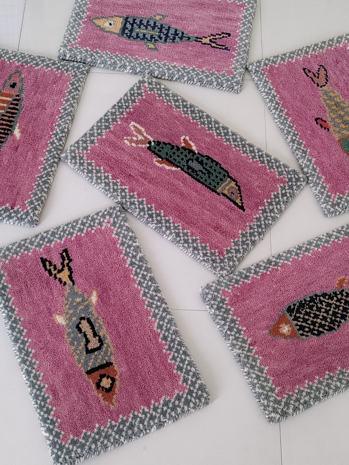 Pink Fish Design Placemats Set of 6 Handmade Dining Table Mats Coastal Decor