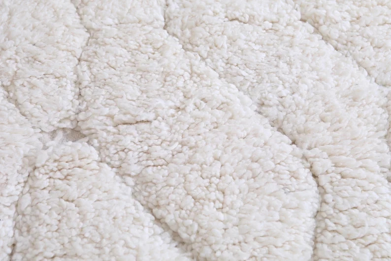 Handmade Moroccan Wool Rug White Berber Beni Ourain Shag Area Rug Boho Carpet