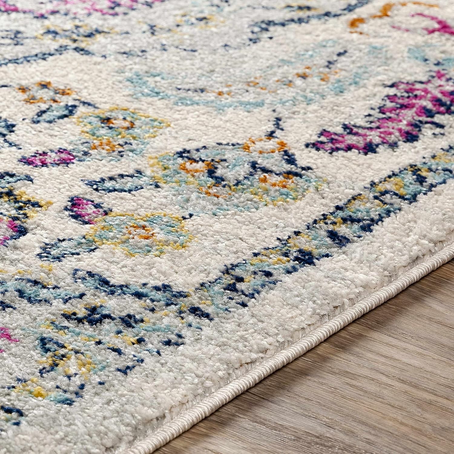 Errol Living Room, Bedroom Area Rug – Medallion Floral Border Distressed Damask
