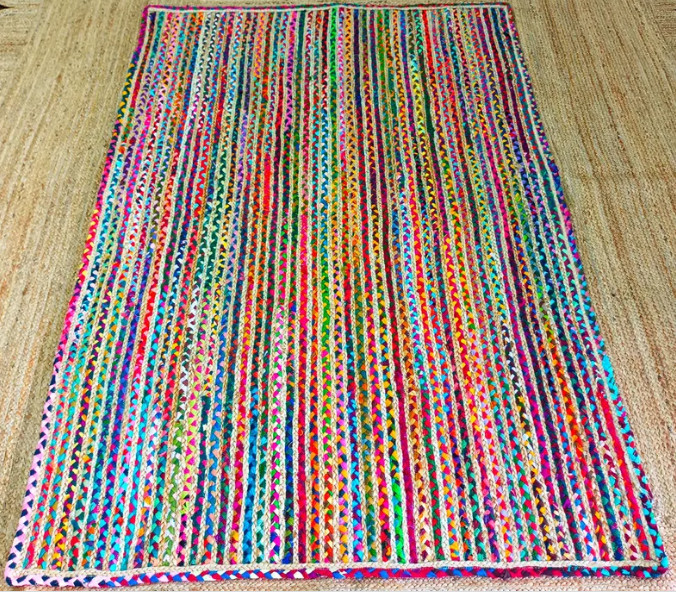 Runner Rug Rectangle jute cotton Natural Handmade Carpet Braided Style Area Rug