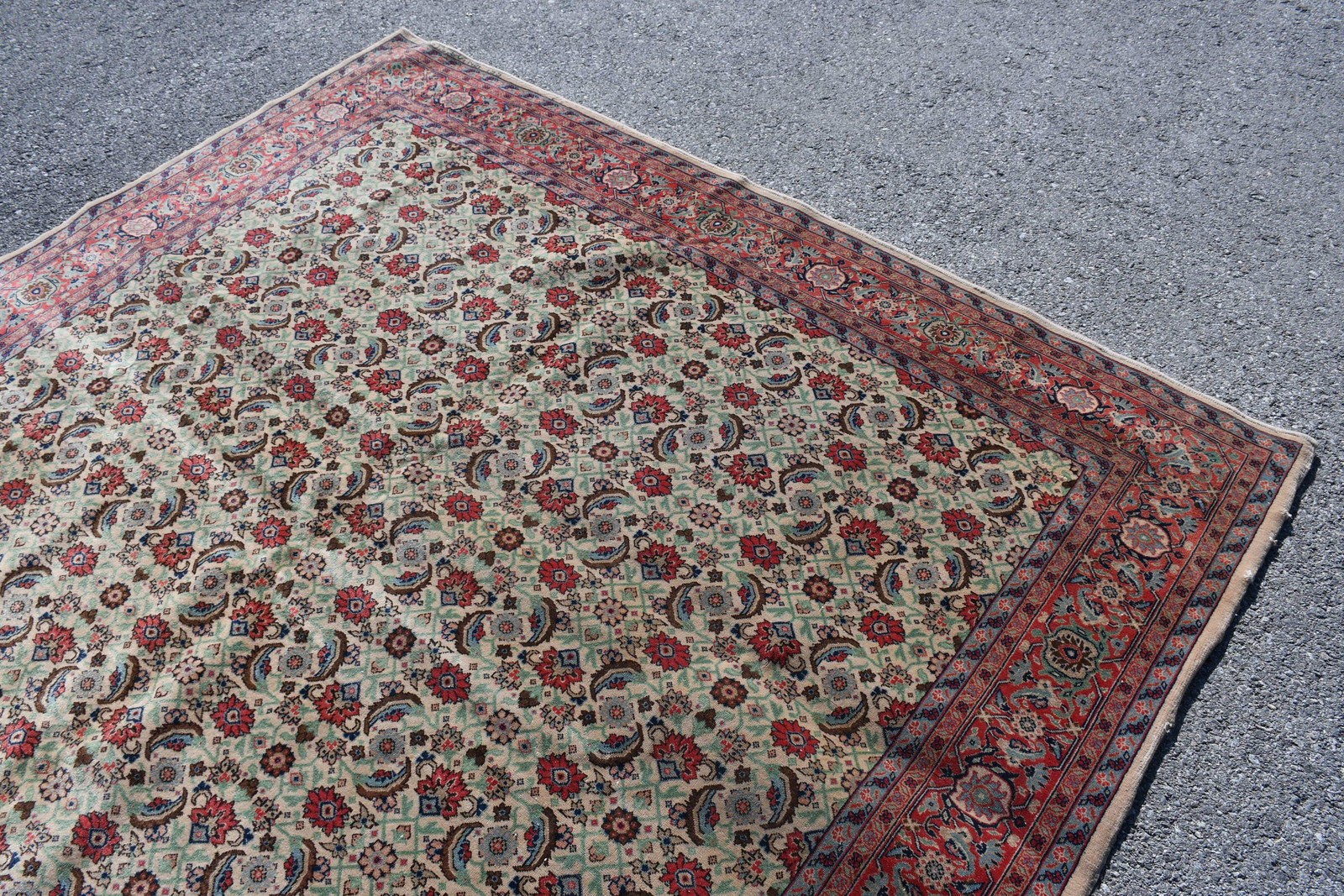 7,3×10,2 ft Turkish Oversize Rug, Red Blue Vintage Animal Print Wool Rug