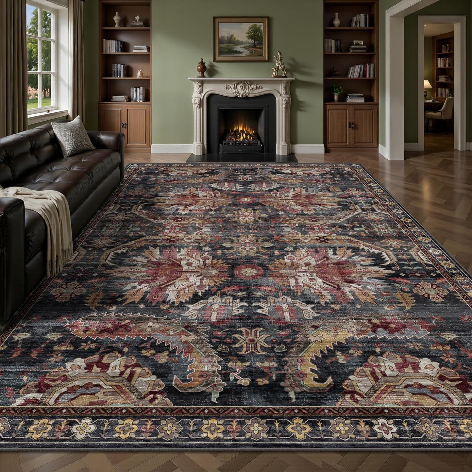 Soft Vintage Retro 8X10 Area Rug – Washable Non-Slip for Living Room & Bedroom