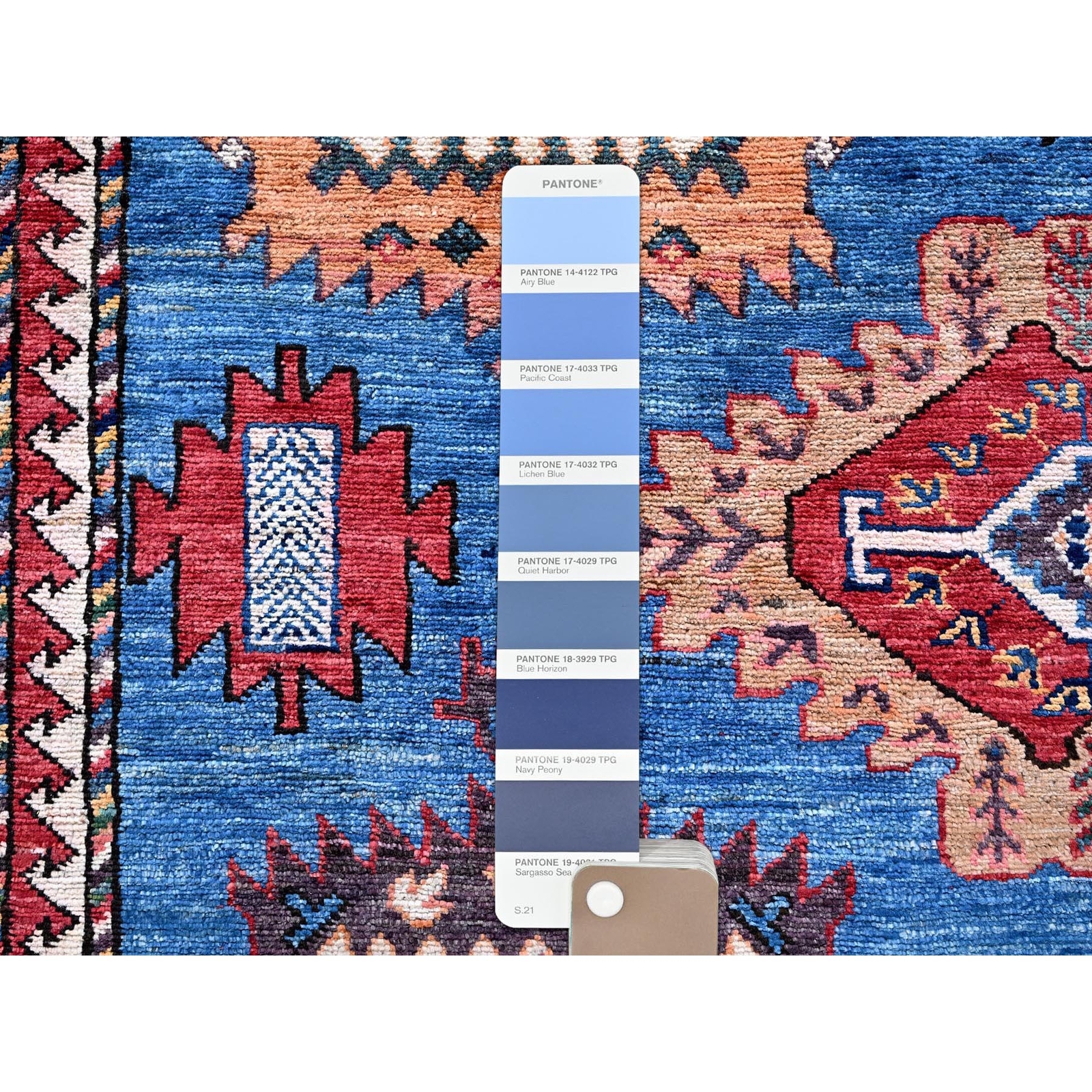 10’x13’6″ Blue Afghan Ersari Caucasian Design Revival Hand Knotted Wool Rug R565
