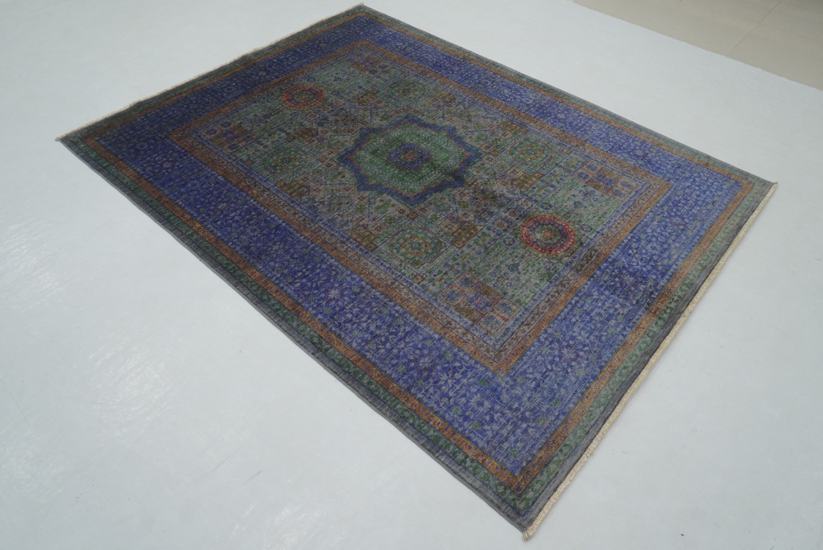 5×7 ft Blue Mamluk Afghan Hand Knotted Wool Medallion Rug