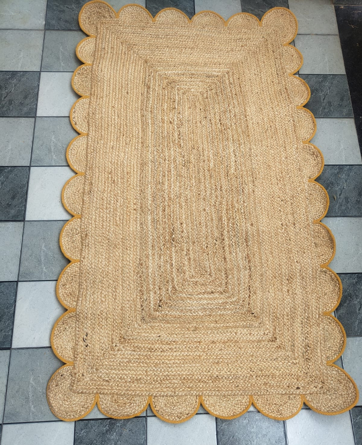 Rug Yellow Design Scallop Jute Rug Rectangle Area Carpet For Living Room Hallway