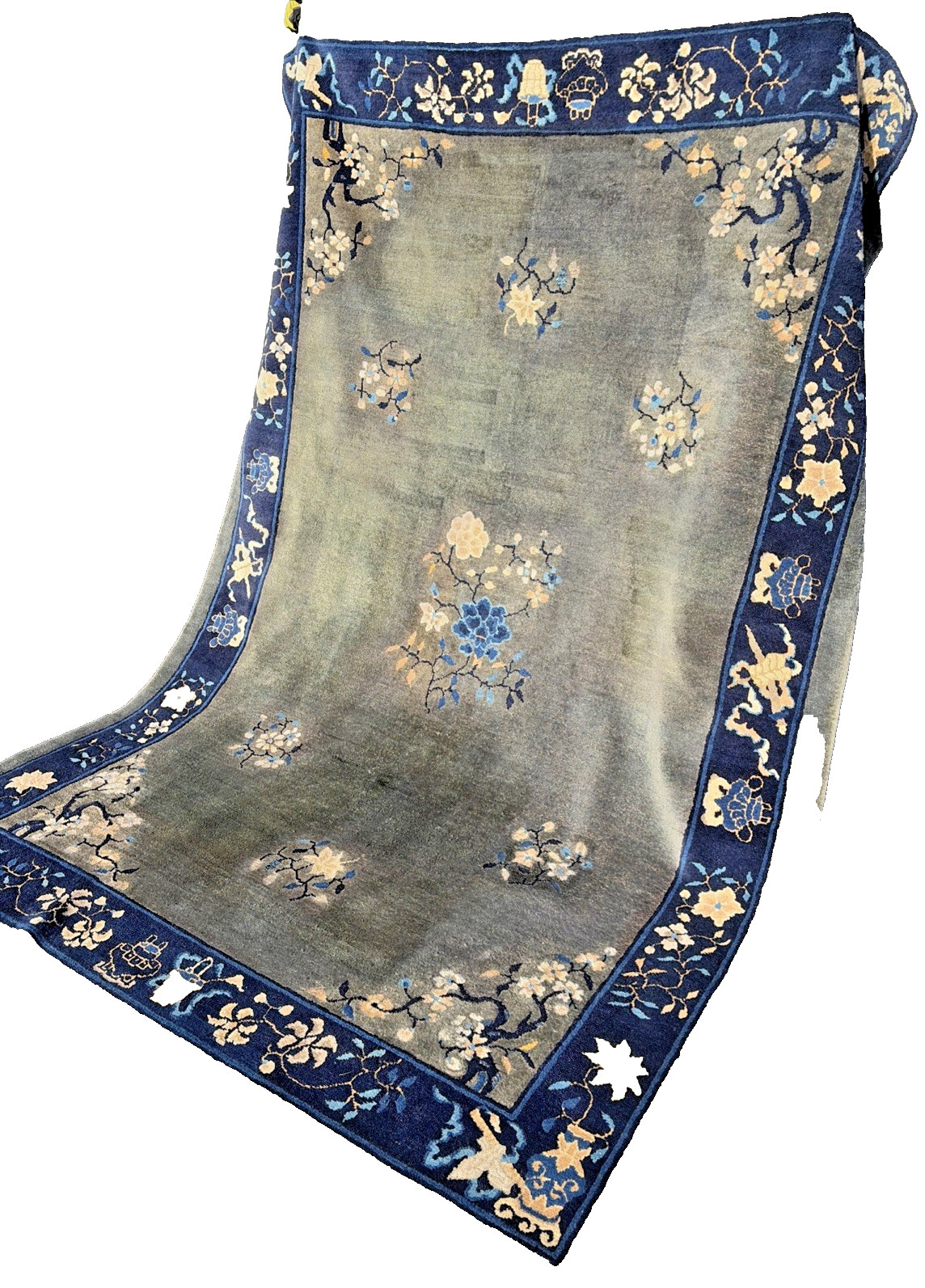 Auth: Antique Art Deco Chinese Rug Plush Green Wool Beauty 6×9