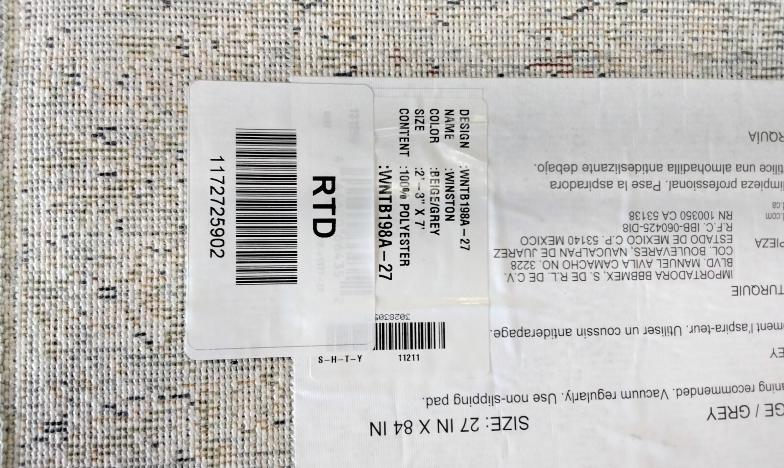 BEIGE / GREY 2′-3″ X 7′ Damaged Binding Rug Reduced Price 1172725902 WNTB198A-27
