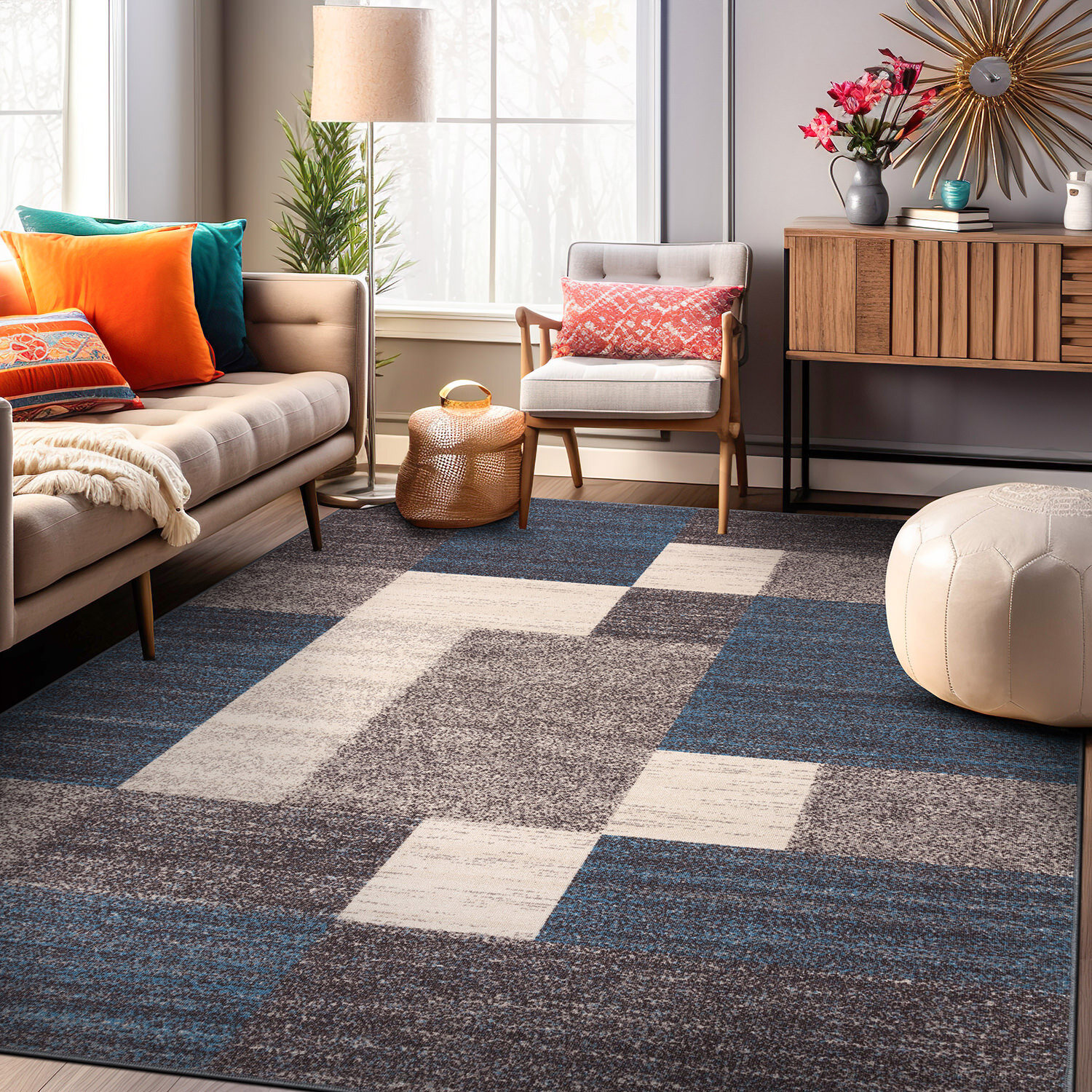 Rugshop Area Rugs Modern Boxes Design Non-Slip (Non-Skid) Carpets Rugs for Sale
