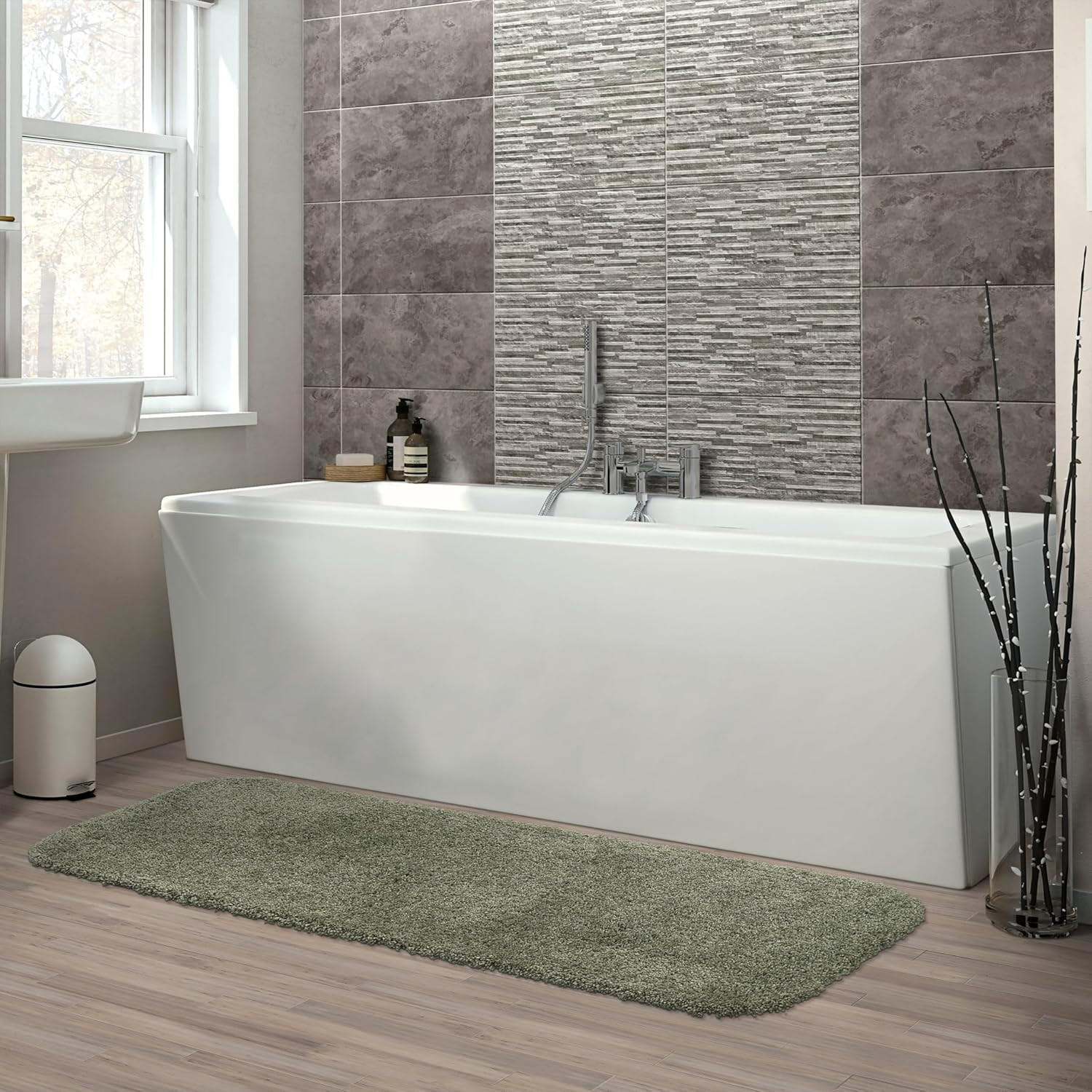 Serendipity Deep Fern 22 In. X 60 In. Shaggy Nylon Washable Bathroom Rug Set – S