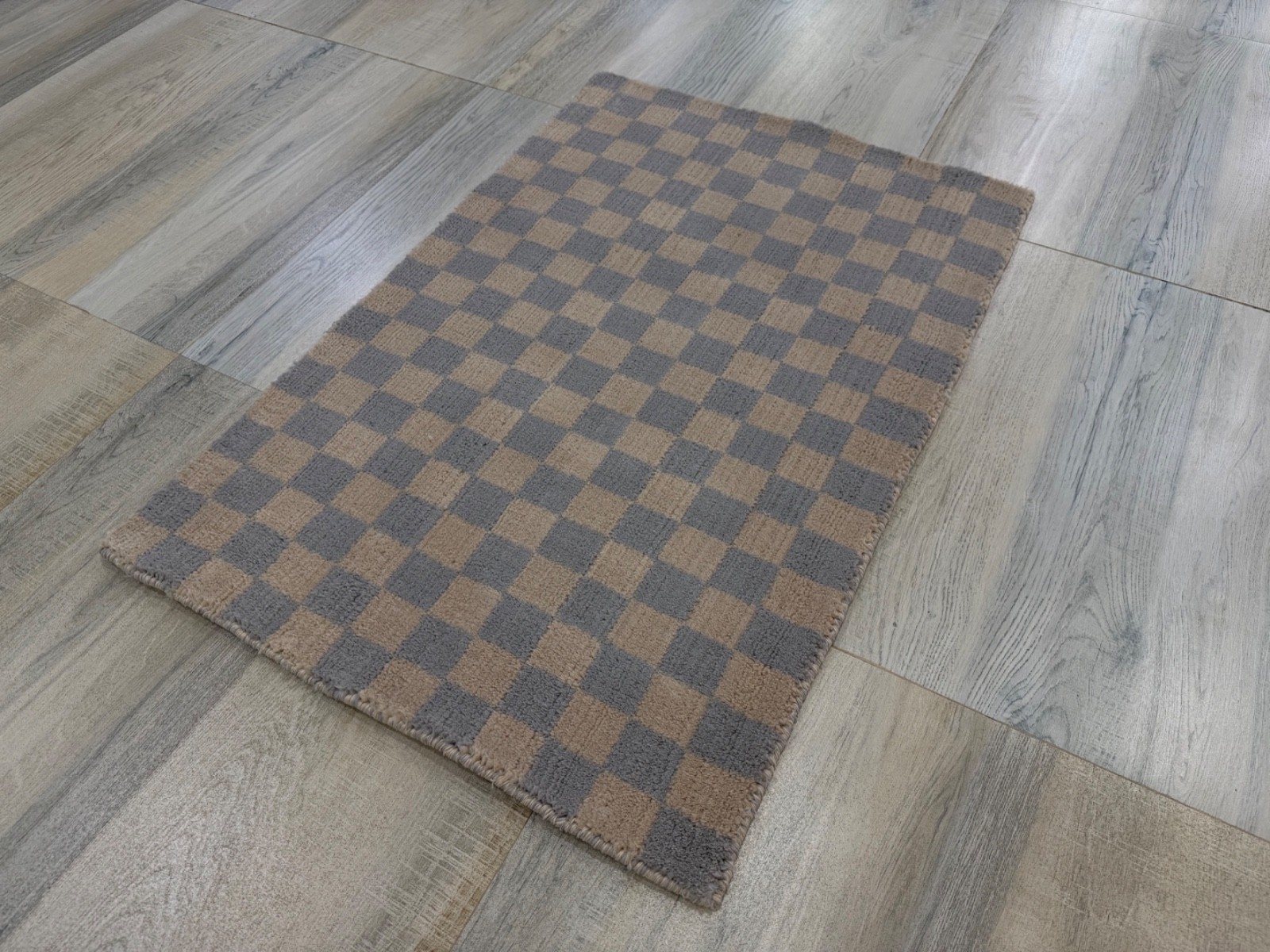Modern Handmade Rug 100% Polypropylene Beige Grey Checkered Outdoor Rug 2×3 ft