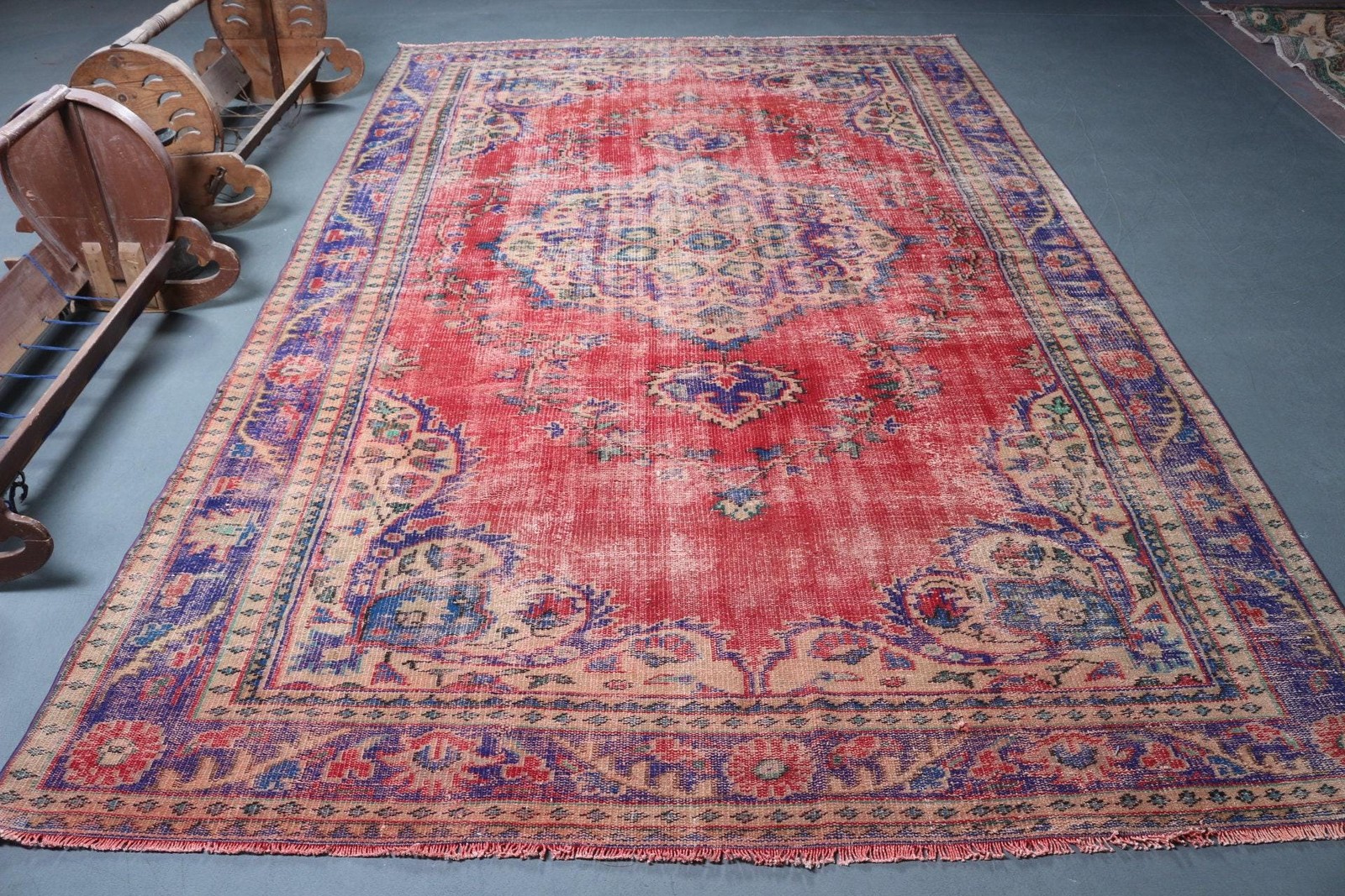 7×10,9 ft Rug, Oversize Vintage Rug, Red Southwestern Rug