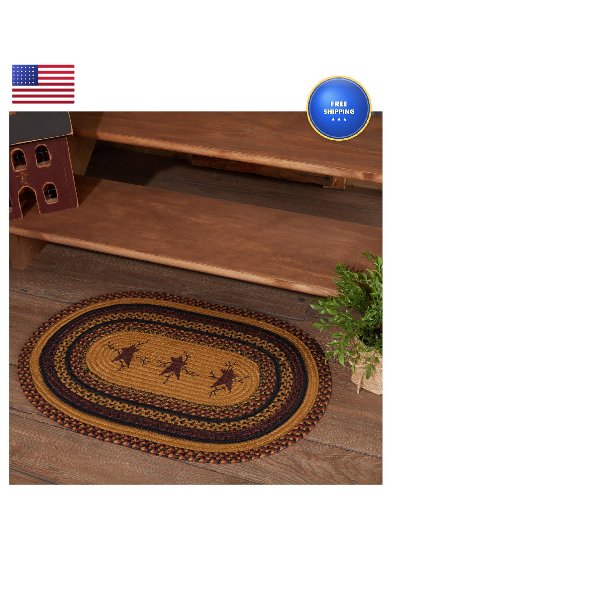 Vhc Brands Heritage Farms Primitive Star And Pip Jute Yellow Stenciled Accent