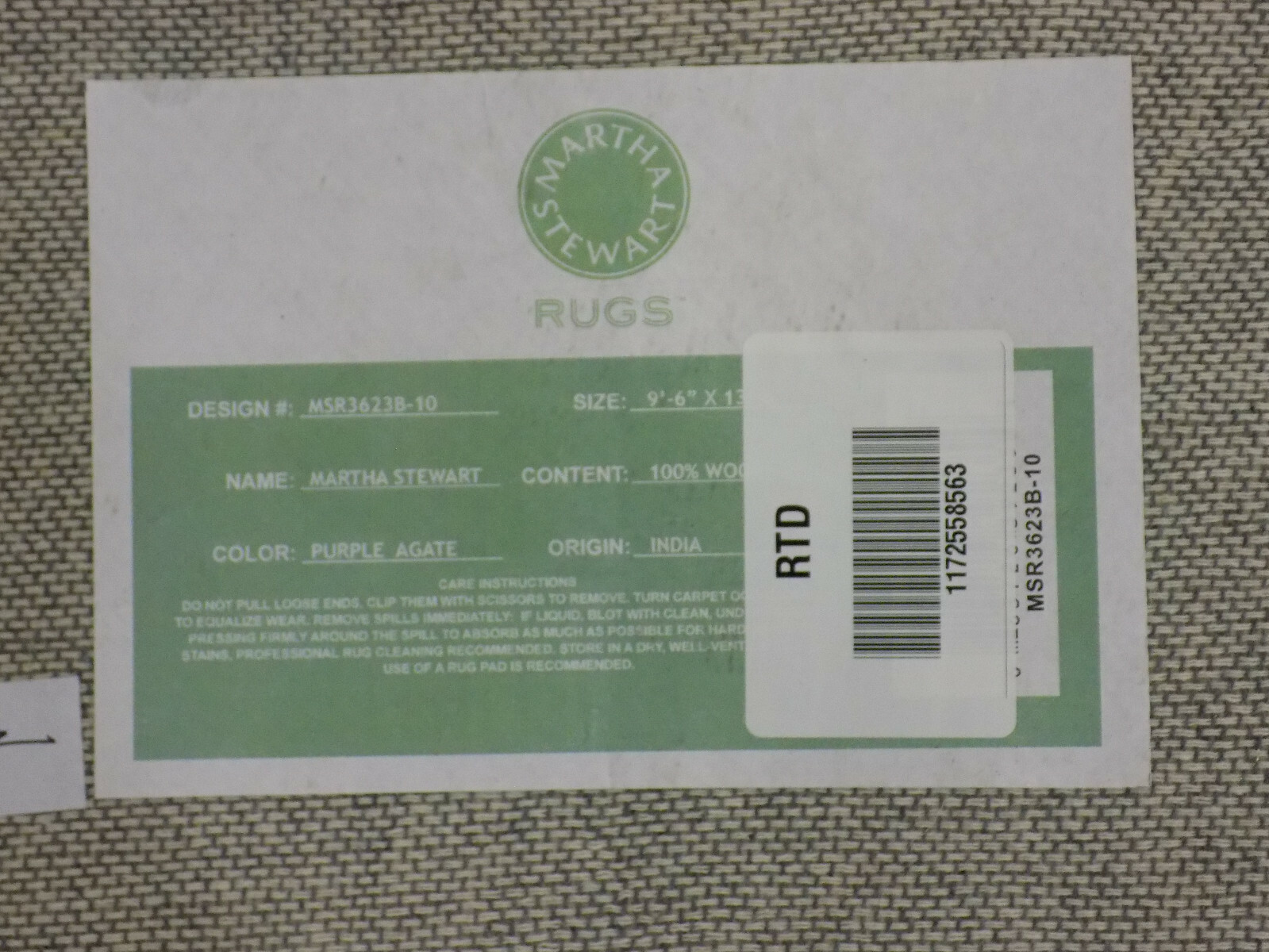 PURPLE AGATE 9′-6″ X 13′-6″ Damaged Rug Reduced Price 1172558563 MSR3623B-10