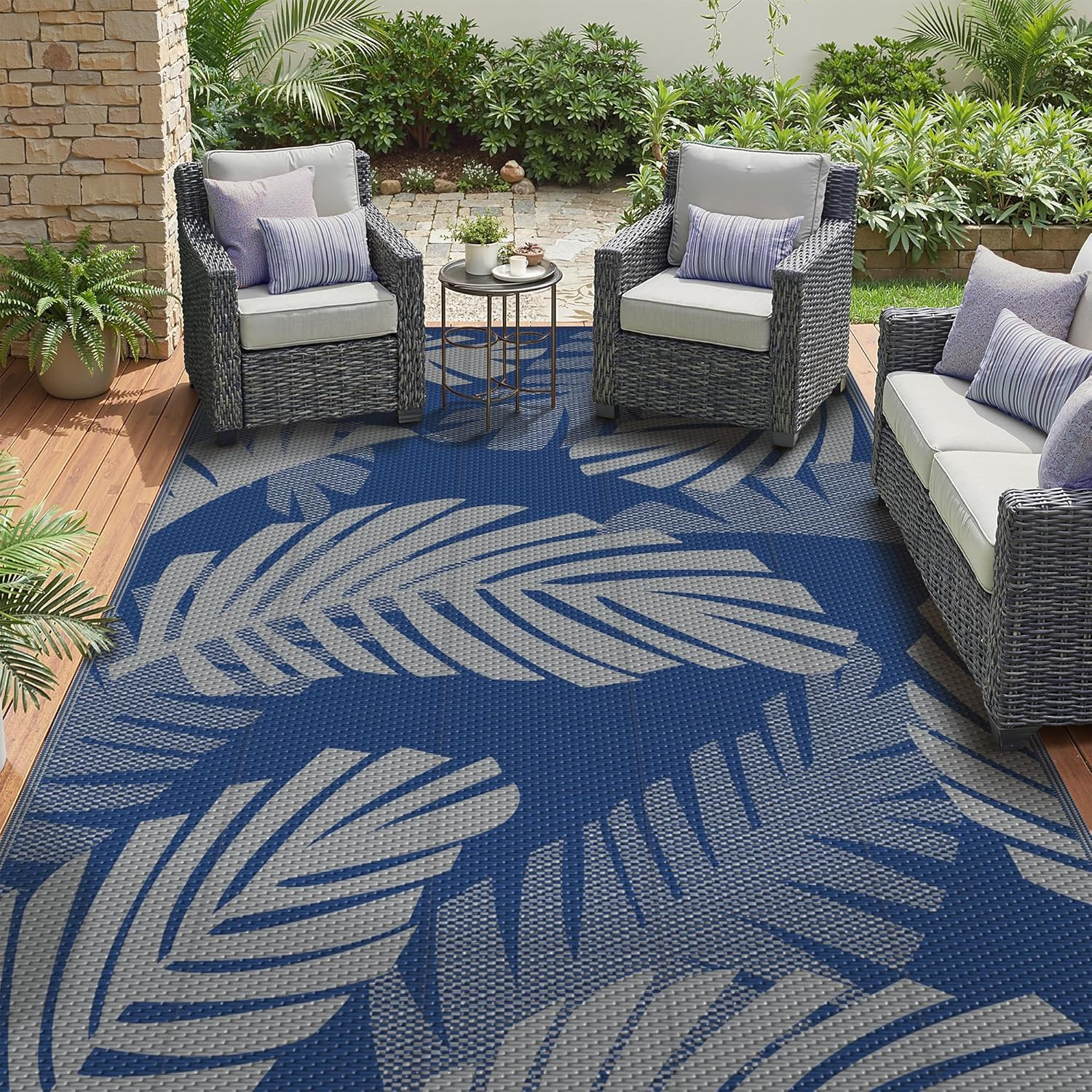 Waterproof Outdoor Rug 9′ X 12′ for Patio Decor, Reversible Plastic Straw Area R