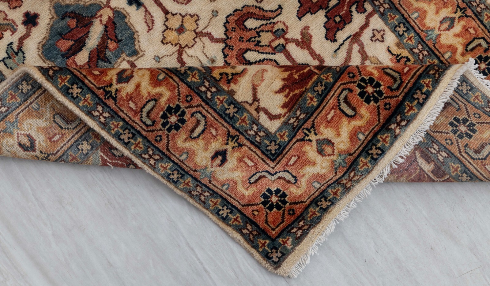 2.6×10 Runner Rug Cream Rust Fine Quality Floral Style Hand Knotted Wool Rug