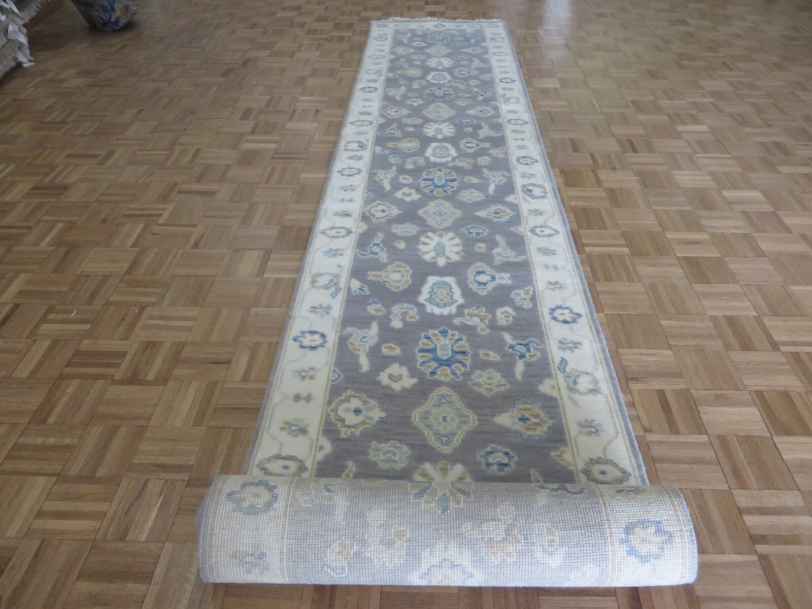 3 x 19’10 Runner Hand Knotted Gray Modern Oushak Oriental Rug G13957