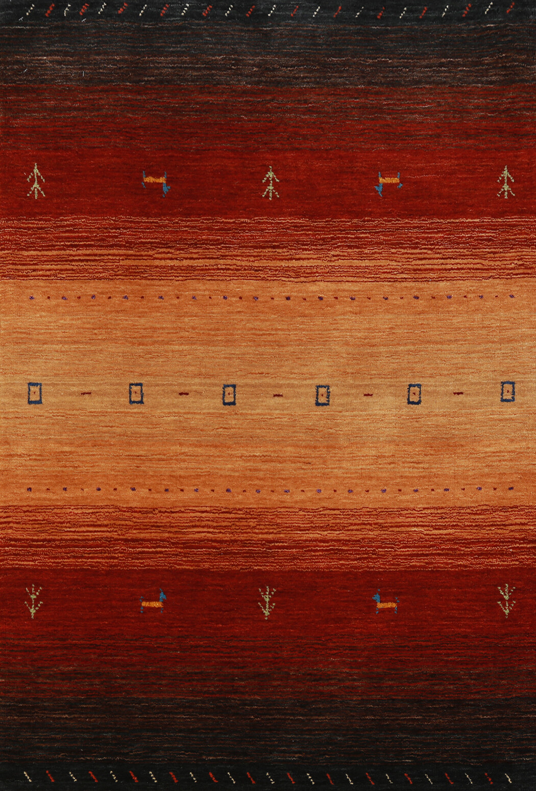 High-quality Orange Striped Accent Rug Wool Handmade Gabbeh Carpet 3×5 ft
