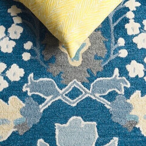 Arts & Crafts William Morris Style Hand-Hooked Wool Blue Area Rug *FREE SHIPPING