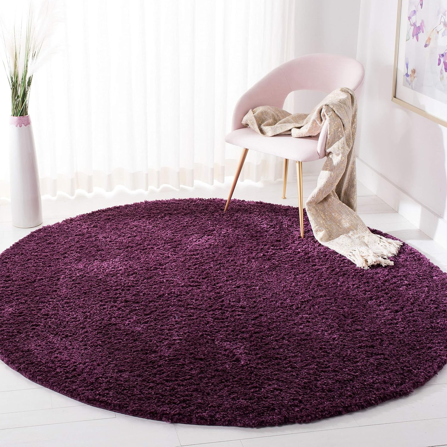 SAFAVIEH August Shag Collection 3′ round Purple AUG900W Solid 1.2-Inch Thick Are