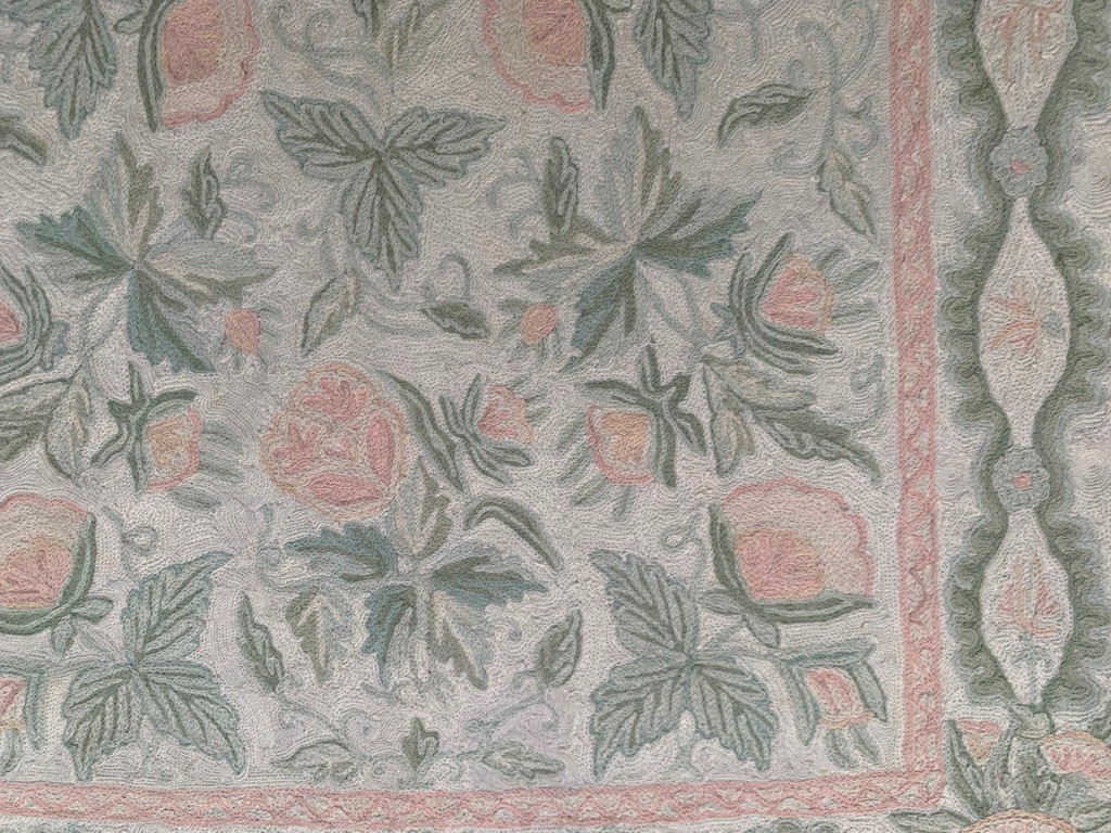 Vintage French Aubusson Needlepoint Rug 3×5 Ft Hand Stitched Chain Stitch